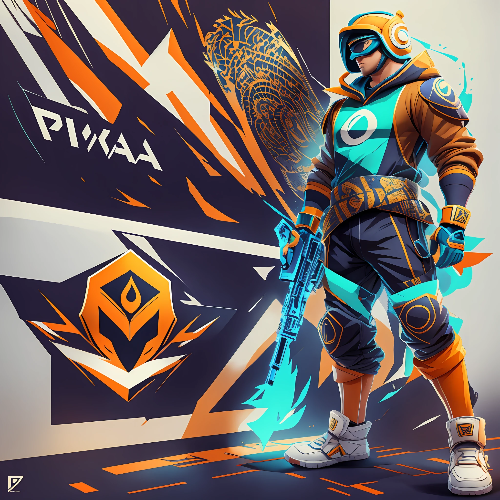 Imagine a distinctive logo for "Piva" in which the name is displayed within the stylized silhouette of an iconic CS:GO character. Use clean lines and contrasting colors to make both the character and the name stand out. It adds subtle details of iconic in-game weapons to reinforce the connection to CS:GO and the identity of "Piva" as a player." --auto --s2