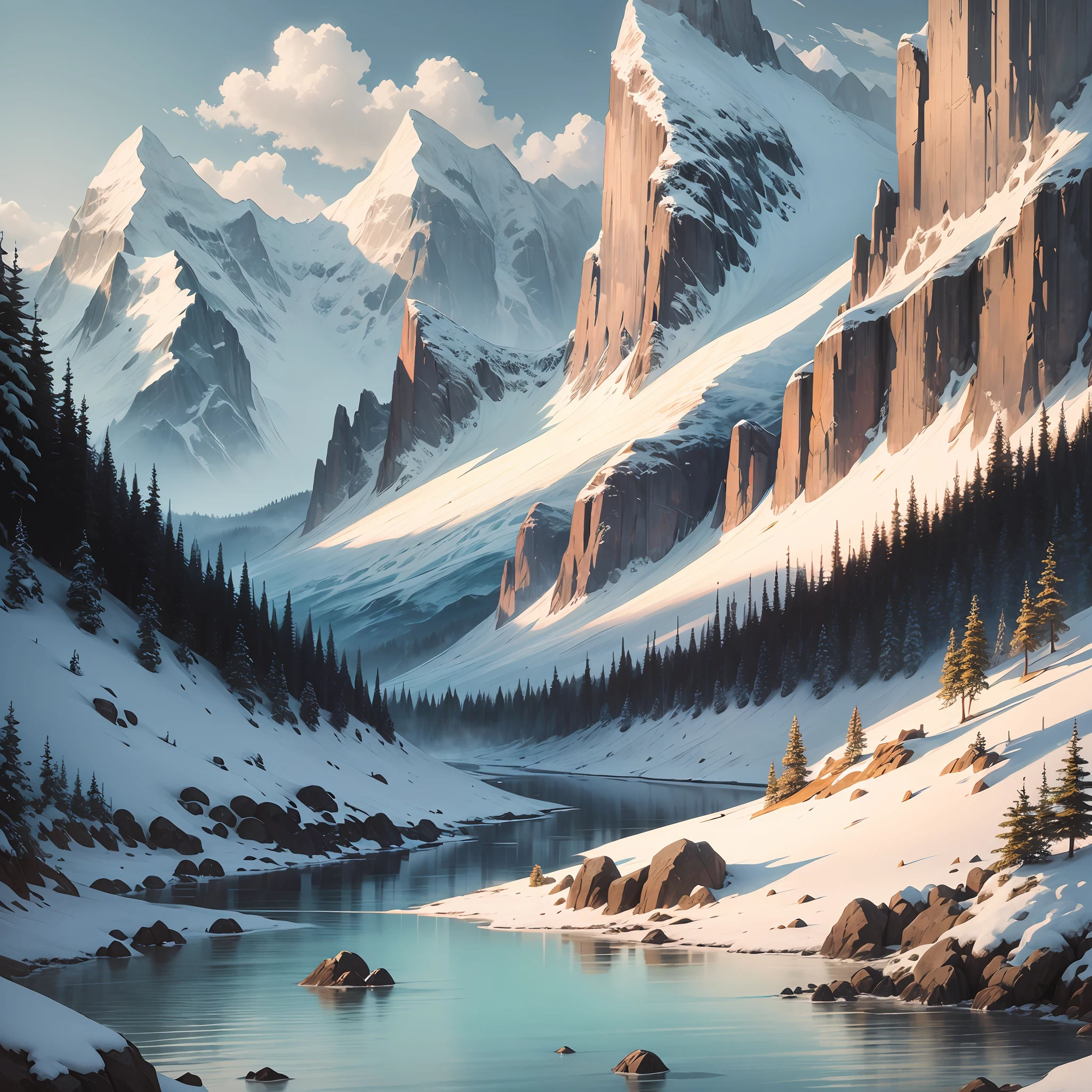 white background, scenery, ink, mountains, water, trees --auto --s2