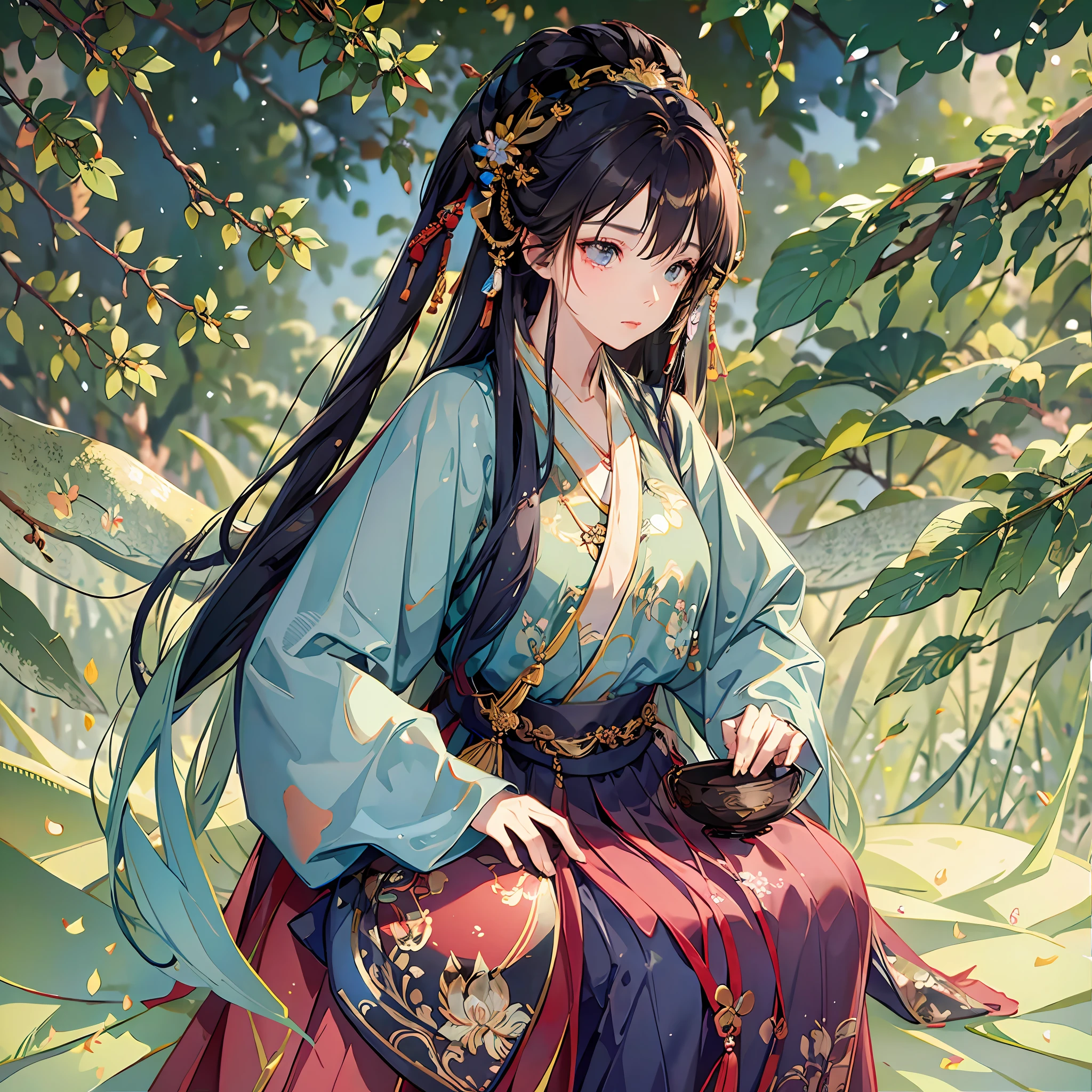 A woman dressed in Hanfu holding a medicine bowl in her hand --auto --s2
