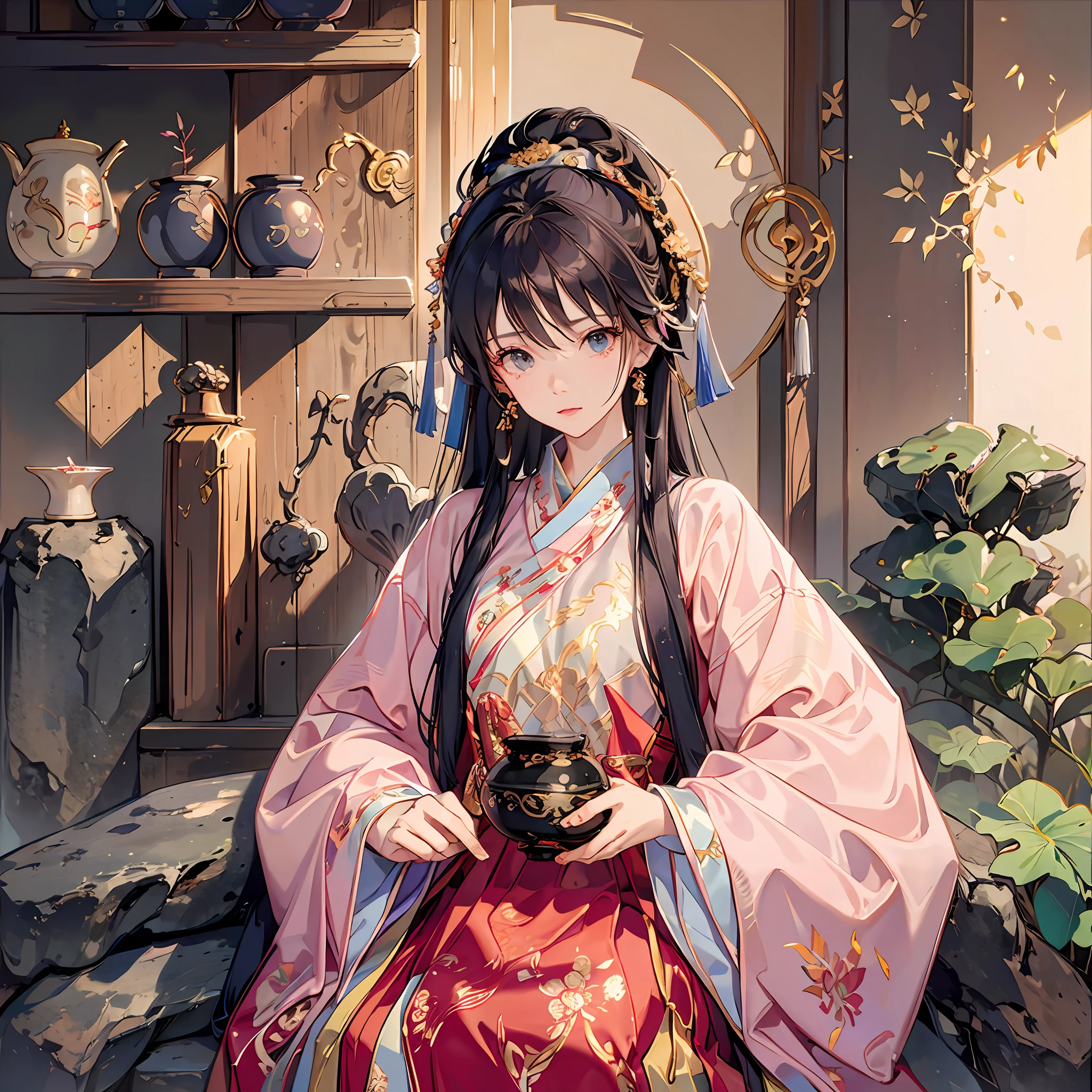 A woman dressed in Hanfu holding a medicine bowl in her hand --auto --s2