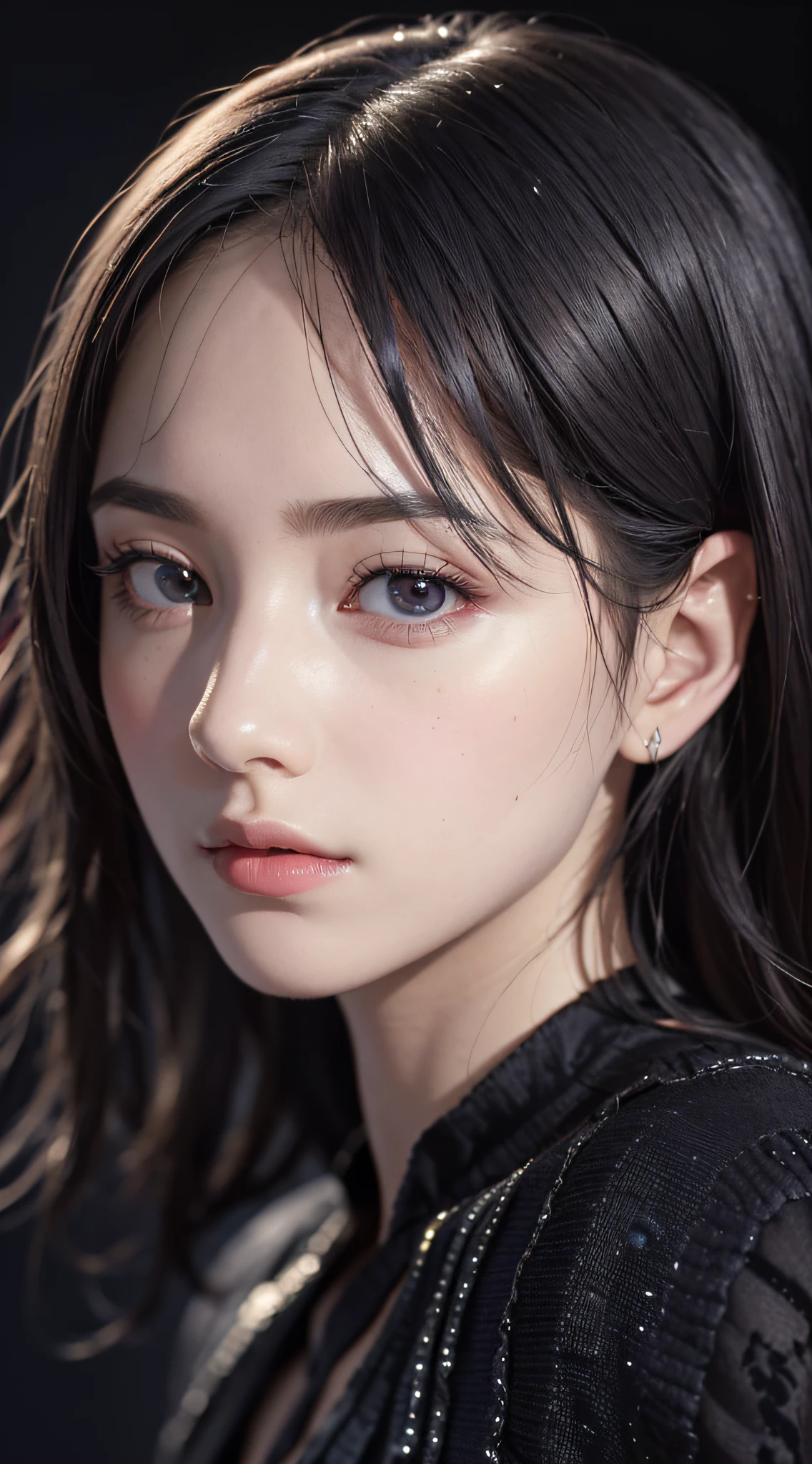 masterpiece, best quality, 8k, absurdres, beautiful girl, (night, upper body, dark background:1.4), (classical dress:1.6), dark studio, rim lighting, dimly lit, low key, ultra realistic, highres, photography, film grain, chromatic aberration, depth of field, sharp focus, HDR, facelight, dynamic lighting, cinematic lighting, professional shadow, dark shadow, highest detailed, extreme detailed, ultra detailed, finely detail, real skin, delicate facial features, detailed face and eyes, sharp pupils, realistic pupils
