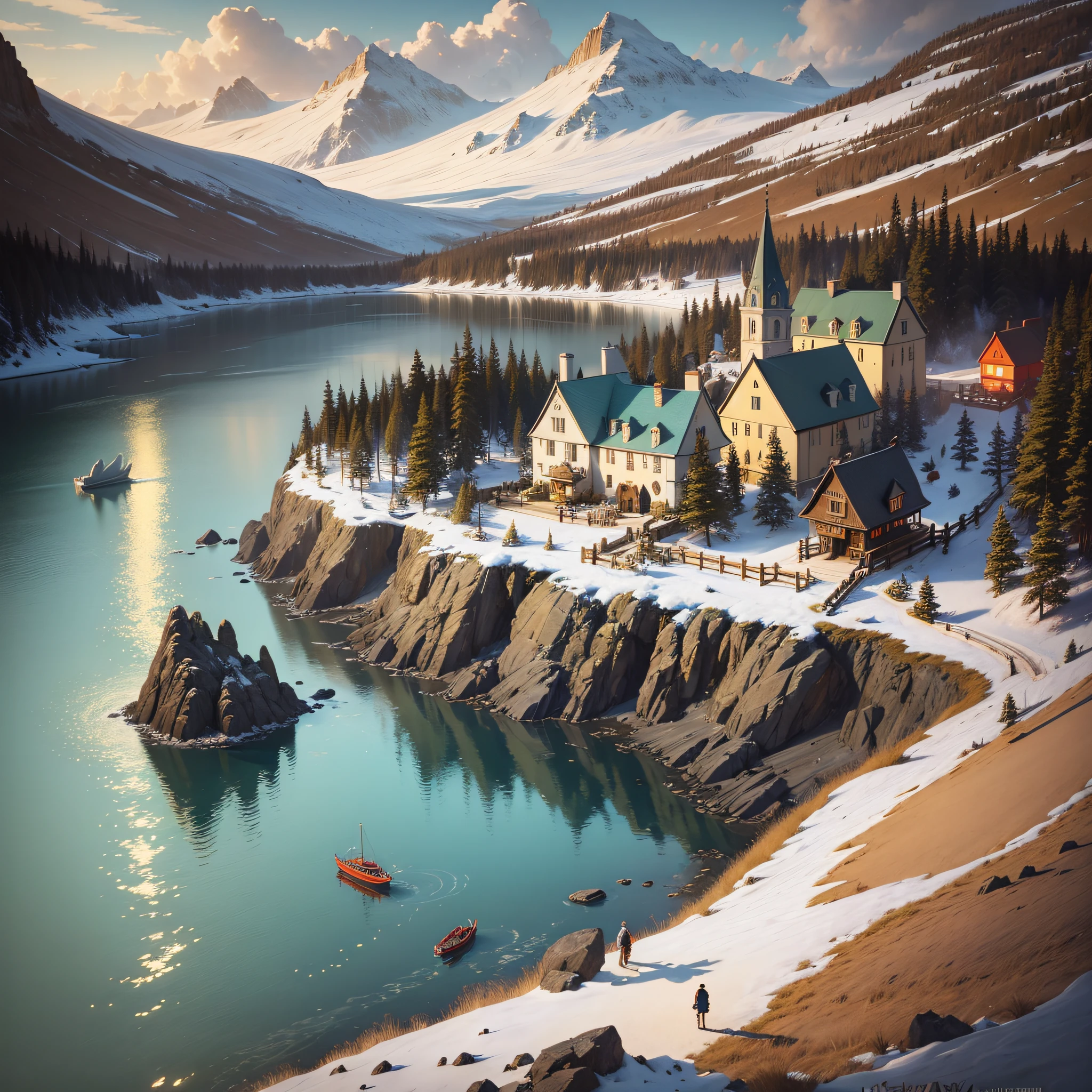 A primal wishing well in a glowing seaside town by Ary Scheffer and Lawren Harris --auto --s2
