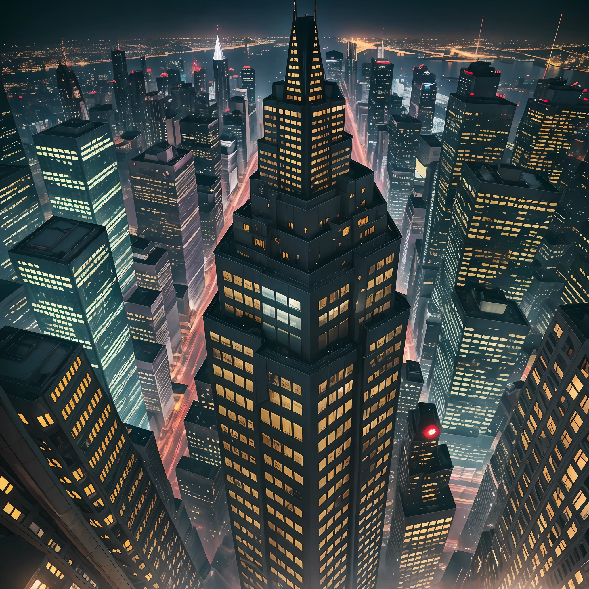 Generate a captivating image of Batman perched atop a towering skyscraper, overlooking a sprawling metropolis at night. Capture the essence of his vigilance and power in a visually stunning way. Render the cityscape with abstract colors that evoke a sense of mystery and darkness, accentuating the iconic Gotham City atmosphere.
Position Batman in a dynamic pose, with his cape billowing dramatically in the wind. Utilize texture and intricate details to showcase the ruggedness of his suit and the iconic bat symbol on his chest. Enhance the image with a touch of film grain to add a gritty, cinematic feel.
Illuminate the scene with moonlight casting long shadows across the city, creating a play of light and darkness. Incorporate the city's ambient lights, such as streetlights and the glow of buildings, to add depth and visual interest. Use vignetting to draw focus to Batman, emphasizing his commanding presence.
To enhance the cool factor, consider adding a subtle neon glow in the cityscape, reflecting off rain-soaked streets. This gives the image a futuristic and edgy vibe. Experiment with different angles and perspectives to create a sense of depth and height, emphasizing the scale of the city below.
Include the Bat-Signal in the distance, shining brightly against the night sky as a symbol of hope and Batman's watchful eye over Gotham. This adds an iconic element to the image and reinforces Batman's role as the city's protector.
Remember to balance the overall composition by placing Batman prominently in the foreground, with the city as a breathtaking backdrop.
Utilise the power of abstract colours , texture, film grain, and lighting techniques to create a cool and captivating image that showcases Batman's iconic presence as he overlooks the city at night.