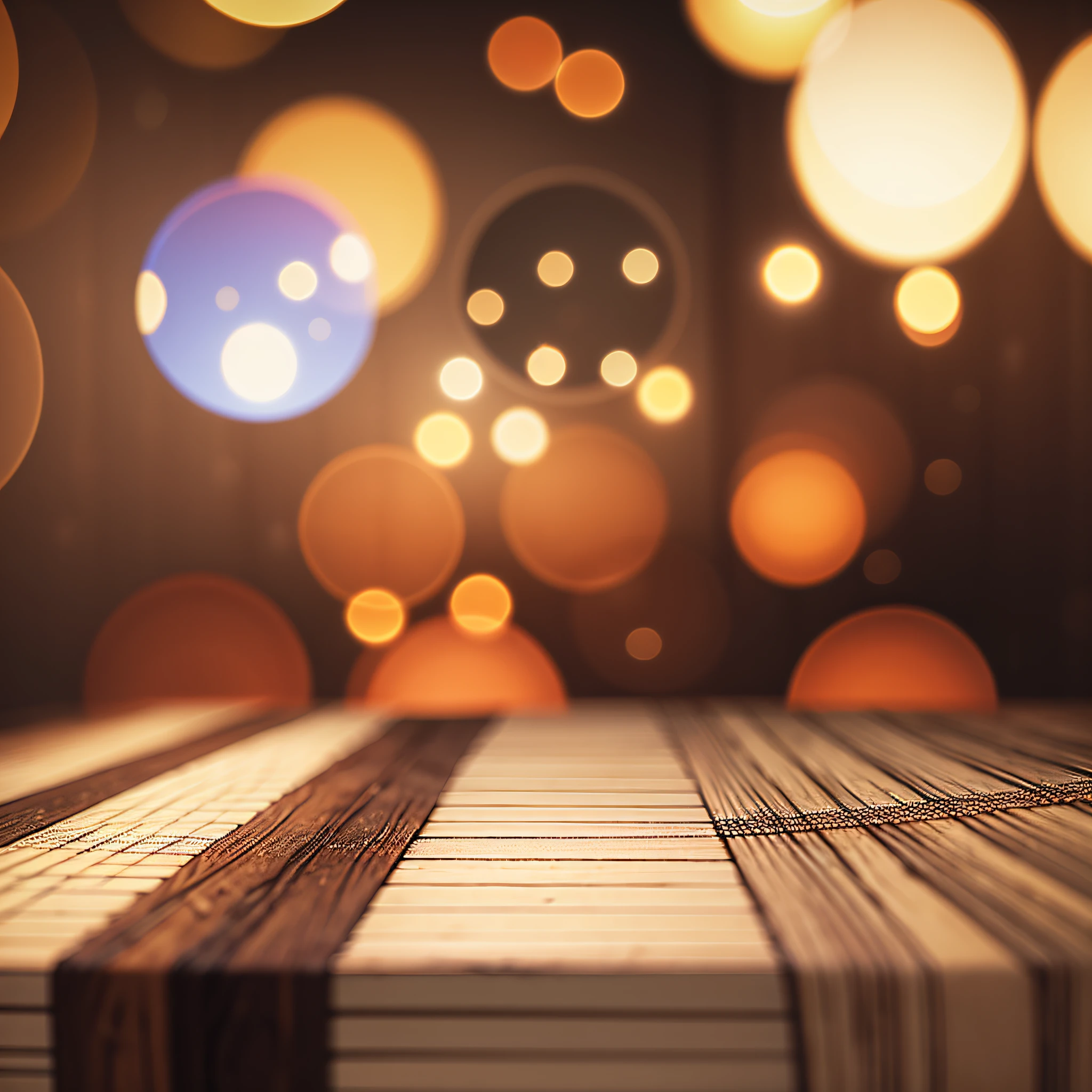 Empty wooden table top with lights bokeh on blur restaurant background. --auto --s2