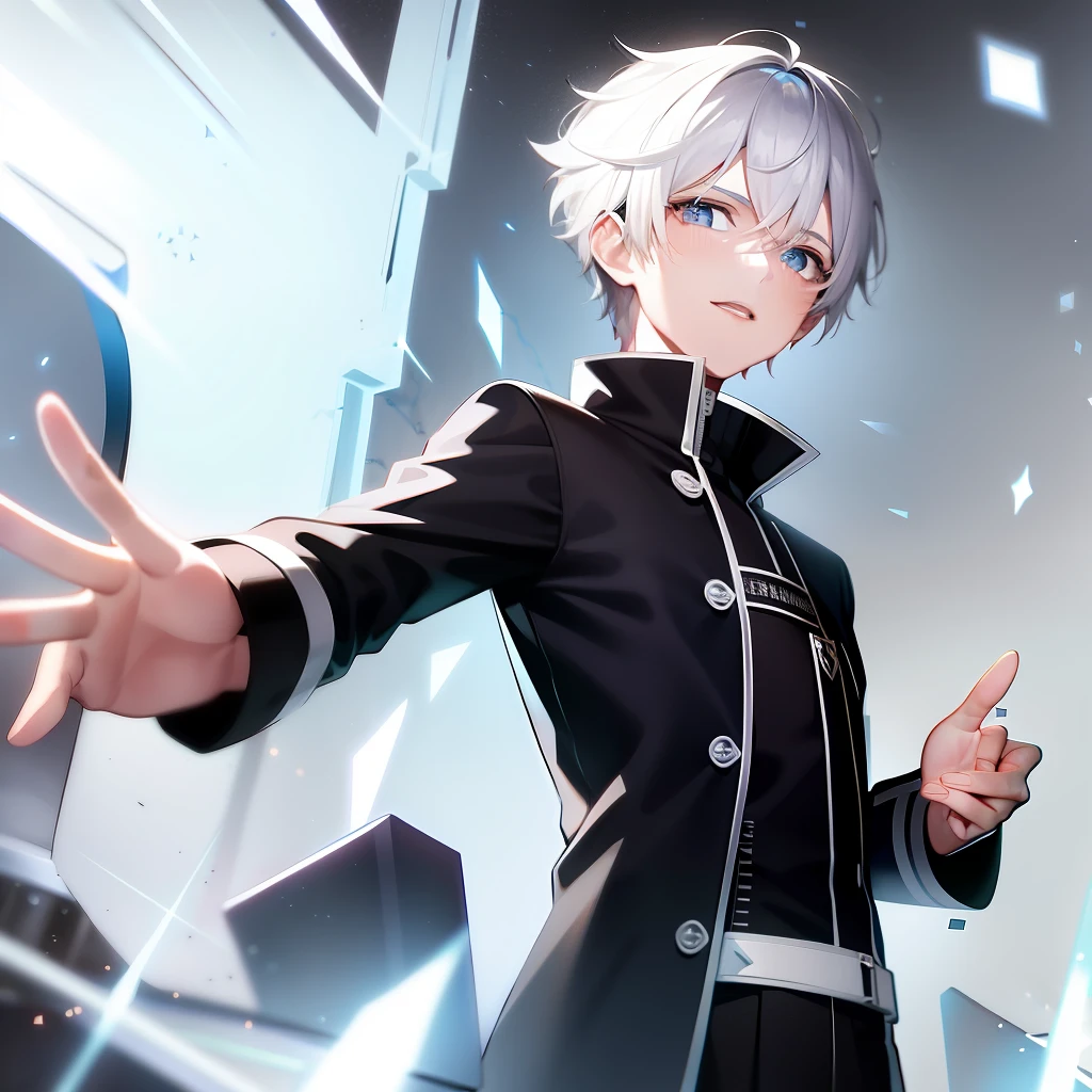 Short white haired boy with ice power