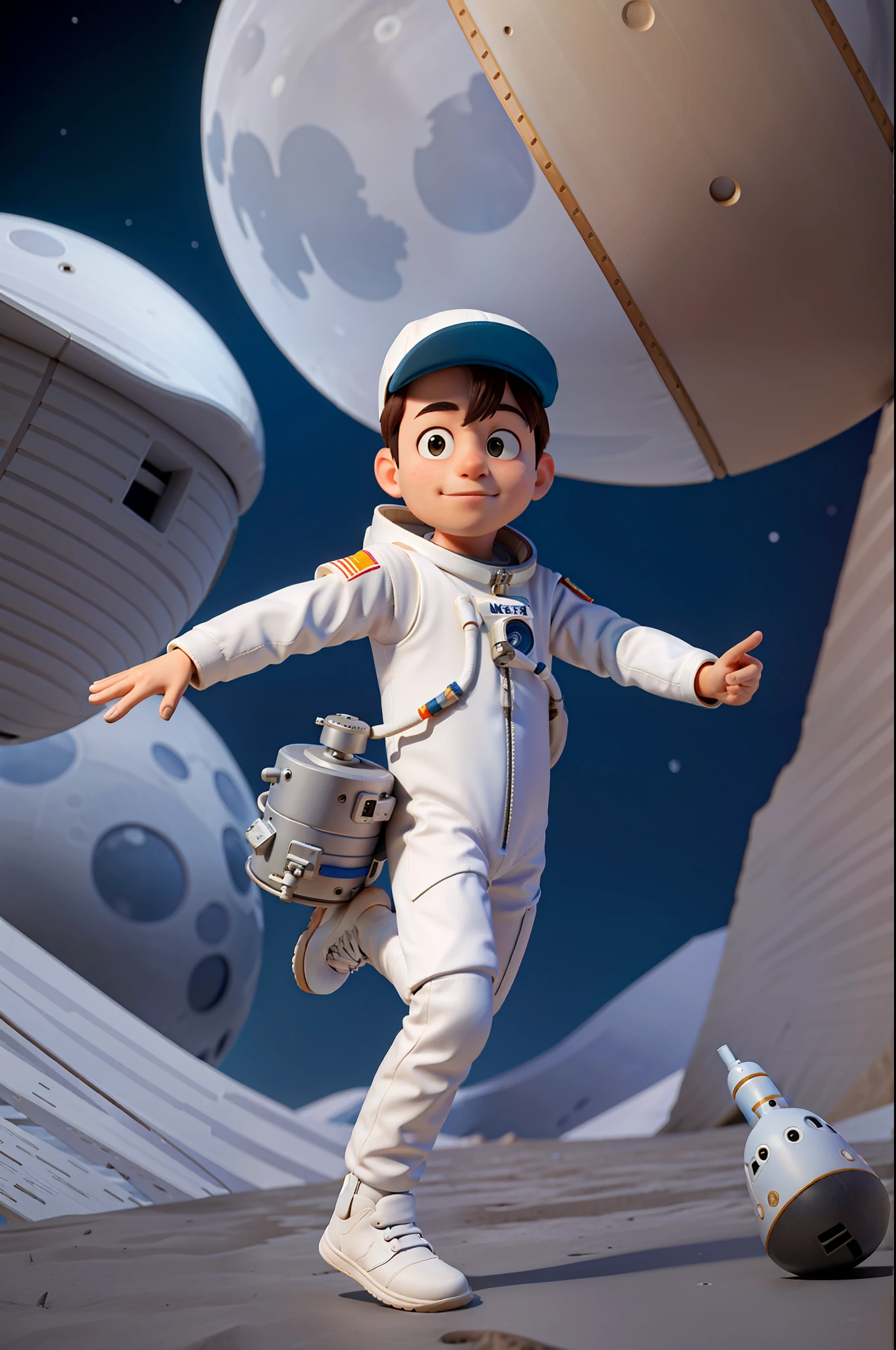 masterpiece, high quality best quality,astronauts with hat on the moon, full body, look at viewer