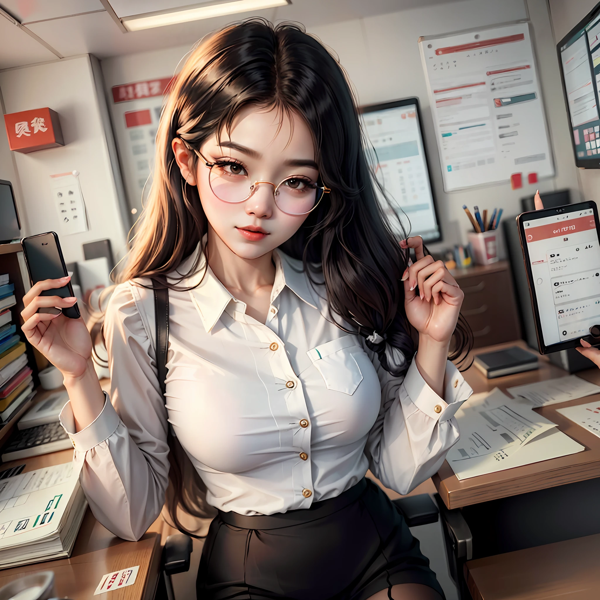 Cute Japan Person Glasses Very fine details Standing figure 20s Office lady Black pantyhose --auto --s2