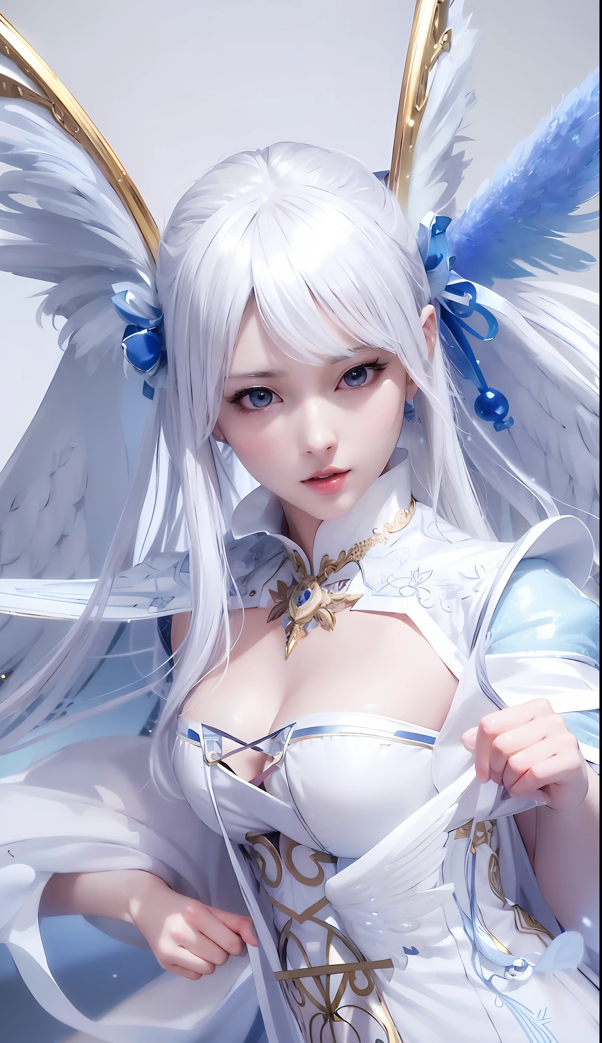 anime - style image of a woman dressed in white with wings, anime goddess, of beautiful angel, 2. 5 d cgi anime fantasy artwork, beautiful cyborg angel girl, white haired deity, beautiful fantasy anime, beautiful alluring anime woman, angel knight girl, beautiful angel, beautiful anime girl, of an beautiful angel girl, anime arts, beautiful female angel, beautiful anime woman