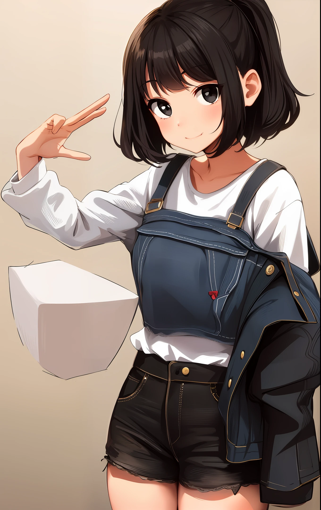 Cute Draw of a girl with medium black hair and black eyes and cute pose
