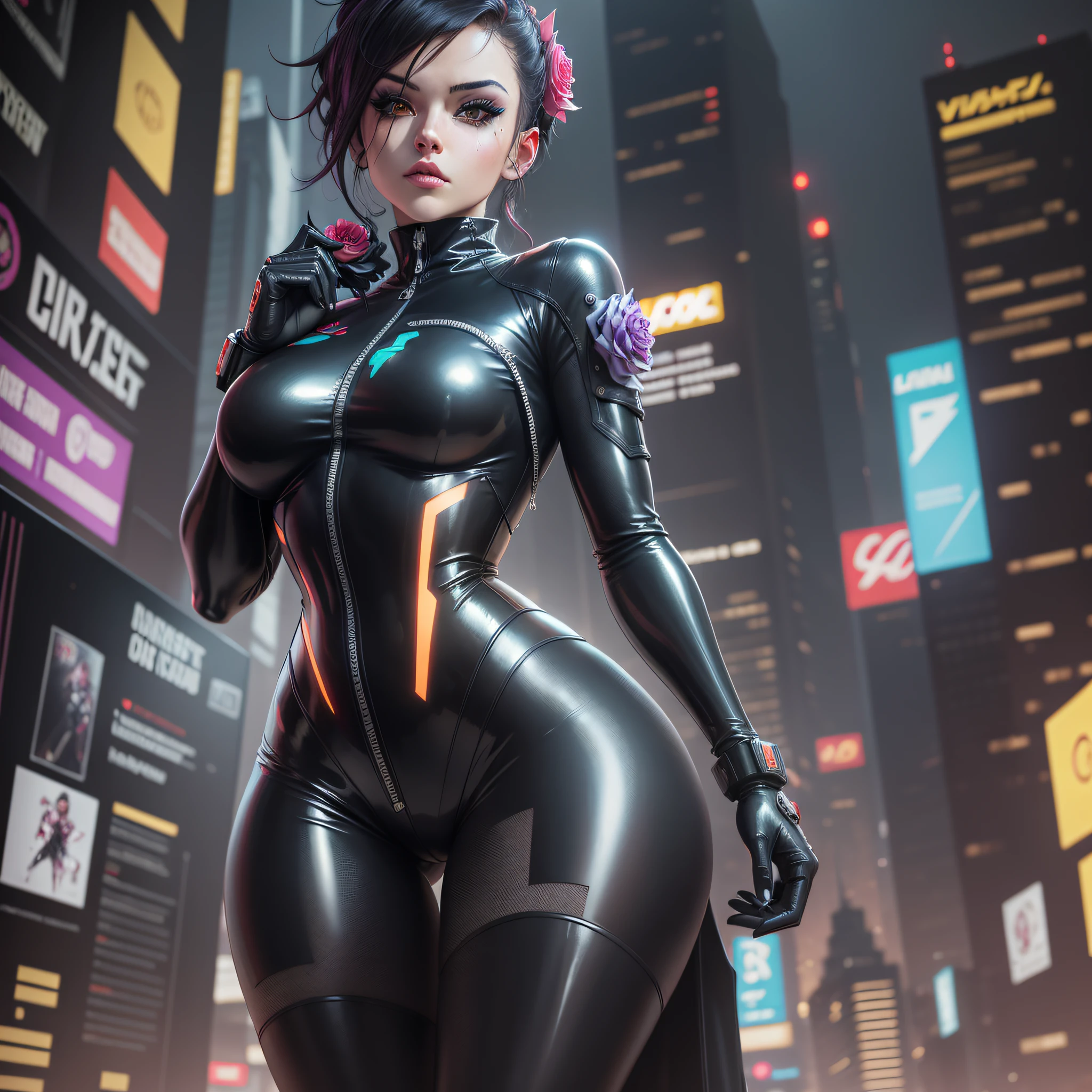 arafed woman in a black latex suit with a rose in her hand, oppai cyberpunk, female cyberpunk anime girl, cyberpunk cyborg. roses, digital cyberpunk anime art, cyberpunk 2 0 y. o model girl, digital cyberpunk - anime art, anime cyberpunk art, cyberpunk judy alvarez, cyberpunk flowerpunk, cyberpunk anime girl, cybersuit, cute cyborg girl --auto --s2