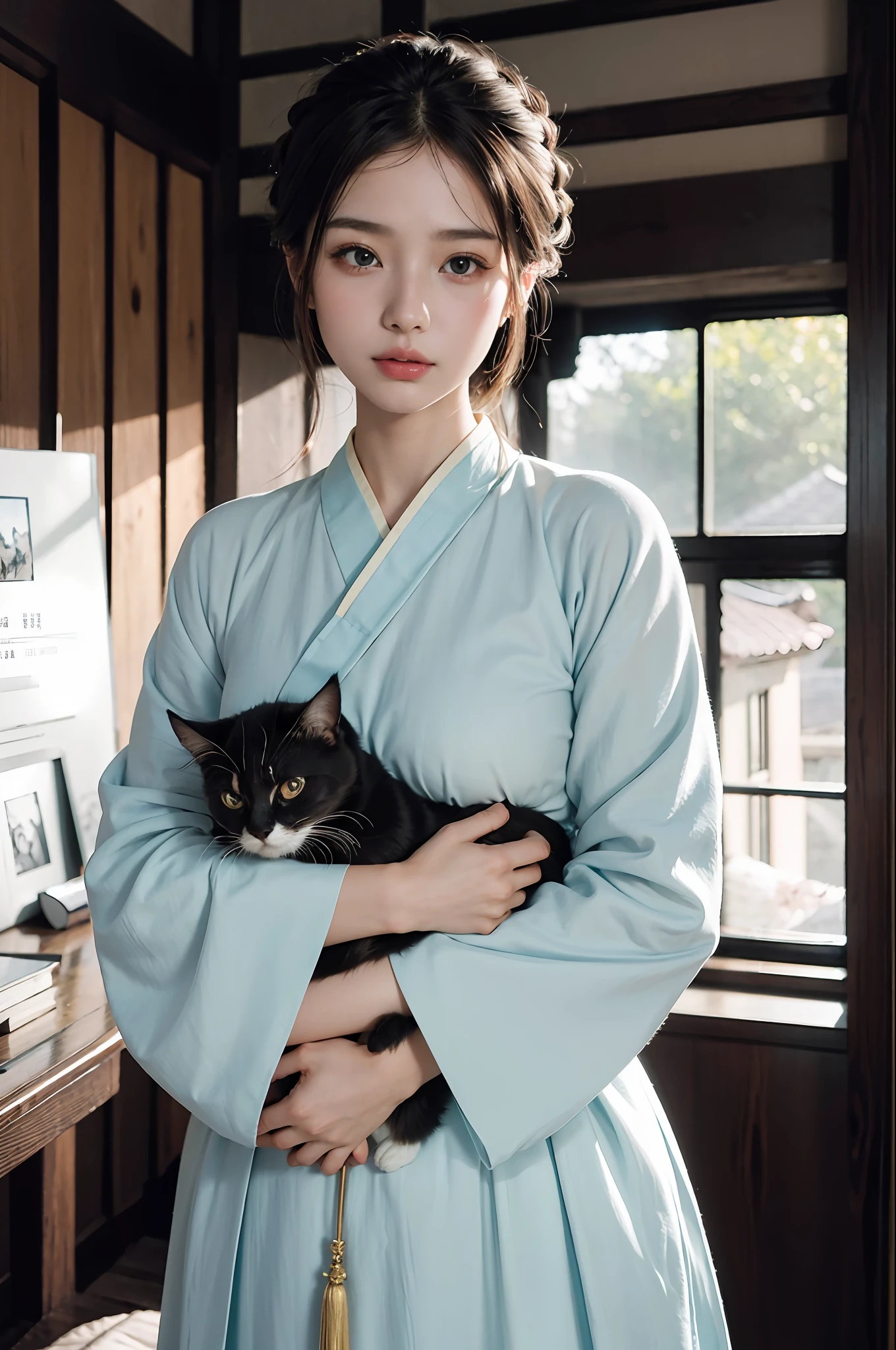 best quality ,masterpiece, illustration, an extremely delicate and beautiful, hugging a cat, extremely detailed ,CG ,unity ,8k wallpaper, Amazing, finely detail, masterpiece,best quality,official art,extremely detailed CG unity 8k wallpaper,absurdres, incredibly absurdres, huge filesize , ultra-detailed, highres, extremely detailed,beautiful detailed girl, extremely detailed eyes and face, beautiful detailed eyes,light on face,(Hanfu:1.1),1girl