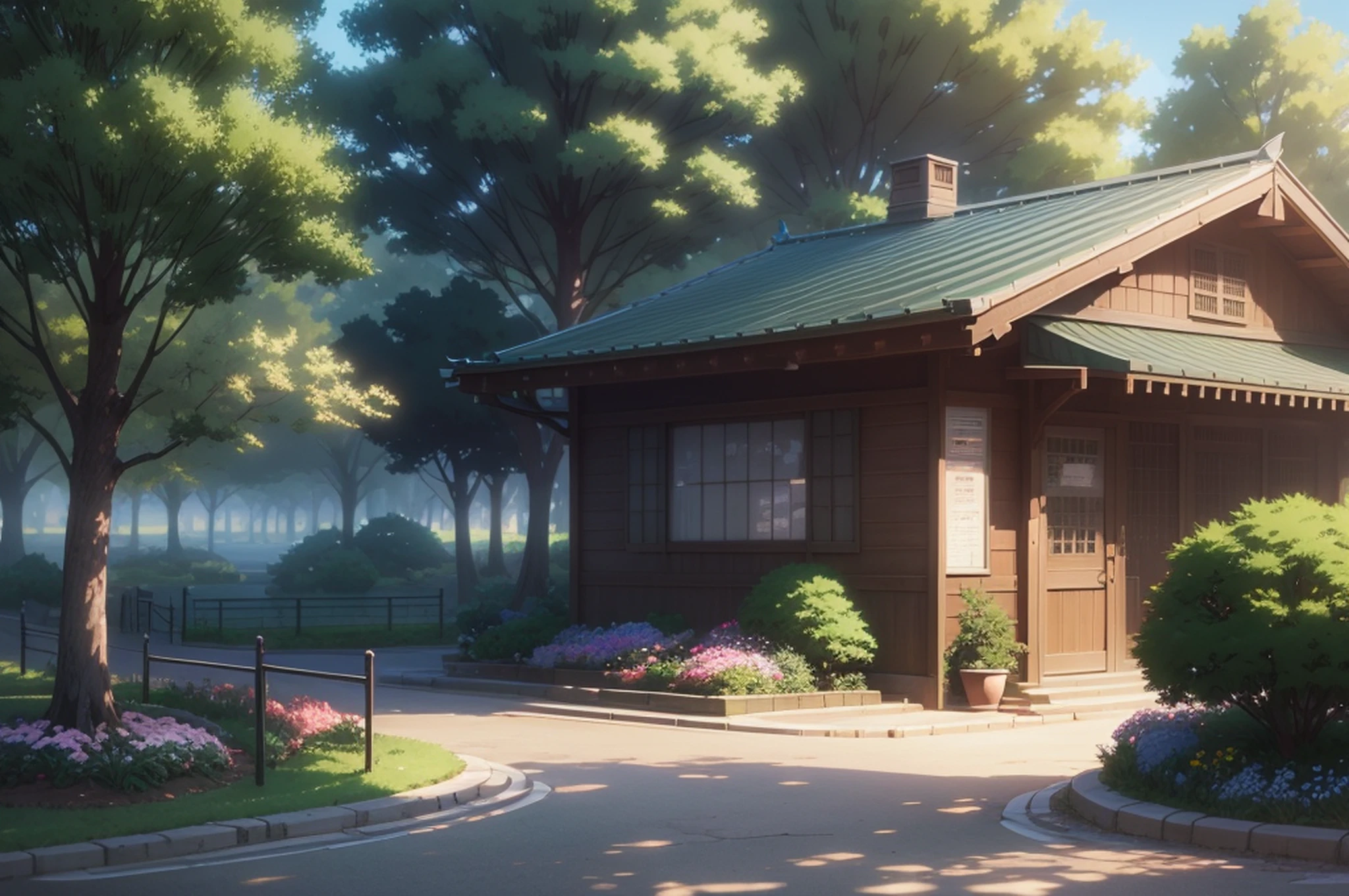 anime background of a park, award - winning digital art, a detailed matte painting by makoto shinkai, anime ambient occlusion --auto --s2