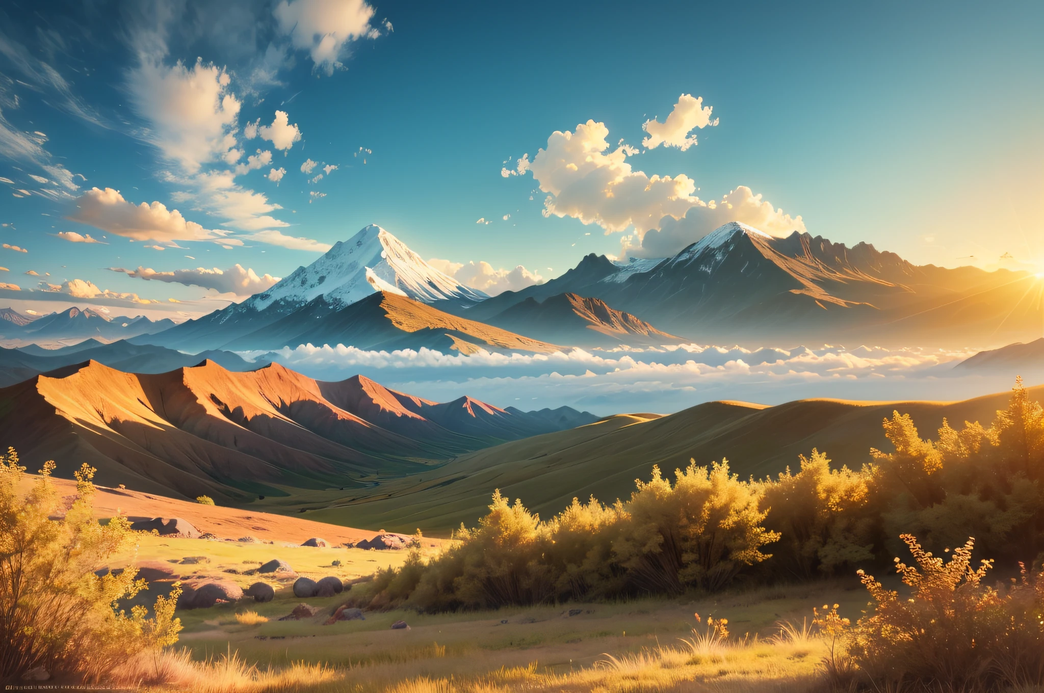Golden sun light in highland sulfur mountains. Scenery nature view --auto --s2
