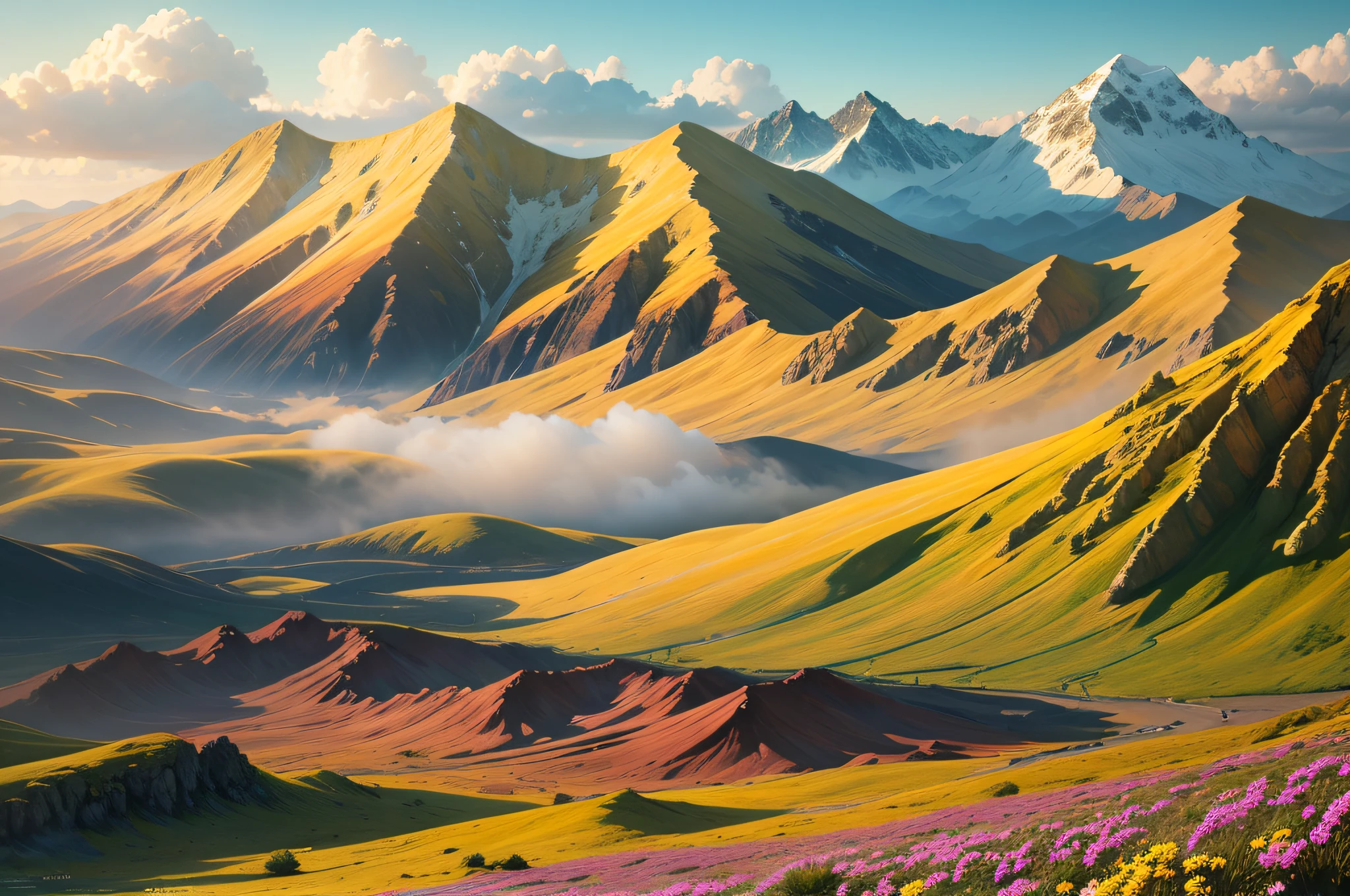 Golden sun light in highland sulfur mountains. Scenery nature view --auto --s2