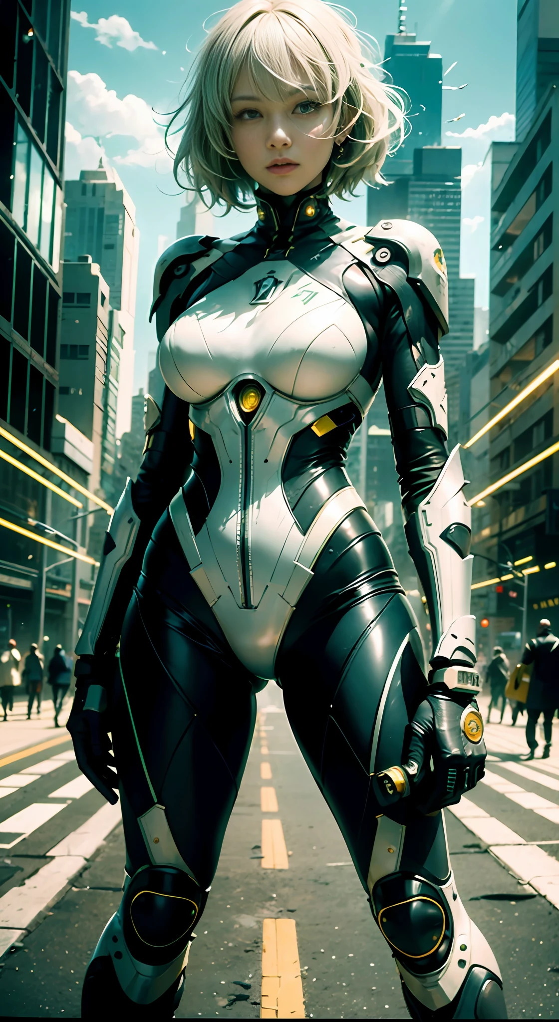 (jaspion:1.3), solo, __body-parts__, official art, 8k unified wallpaper, super detailed, beautiful and beautiful, beautiful, masterpiece, best quality, raw, masterpiece, super thin photo, best quality, super high resolution, photorealistic realism, sunlight, full body portrait, dynamic pose, , vibrant eyes, (seen from the front), he wears a full body jaspion suit, full suit, (yellow cover), blue-black top, yellow cover, Jaspion, holding a laser sword, very detailed abandoned warehouse background, detailed face, detailed complex busy background, messy, gorgeous, milky white, highly detailed skin, realistic skin details, visible pores, sharp focus, volumetric mist, 8k uhd, DSLR, high quality, film grain, light skin, photographic realism, lomography, huge metropolis in future dystopia,