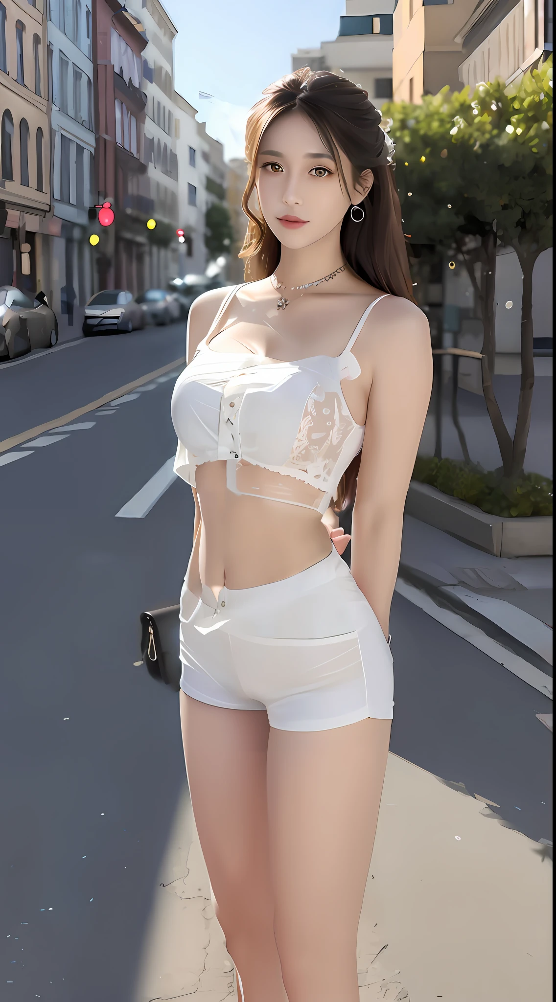 Big-breasted beauty with transparent shorts