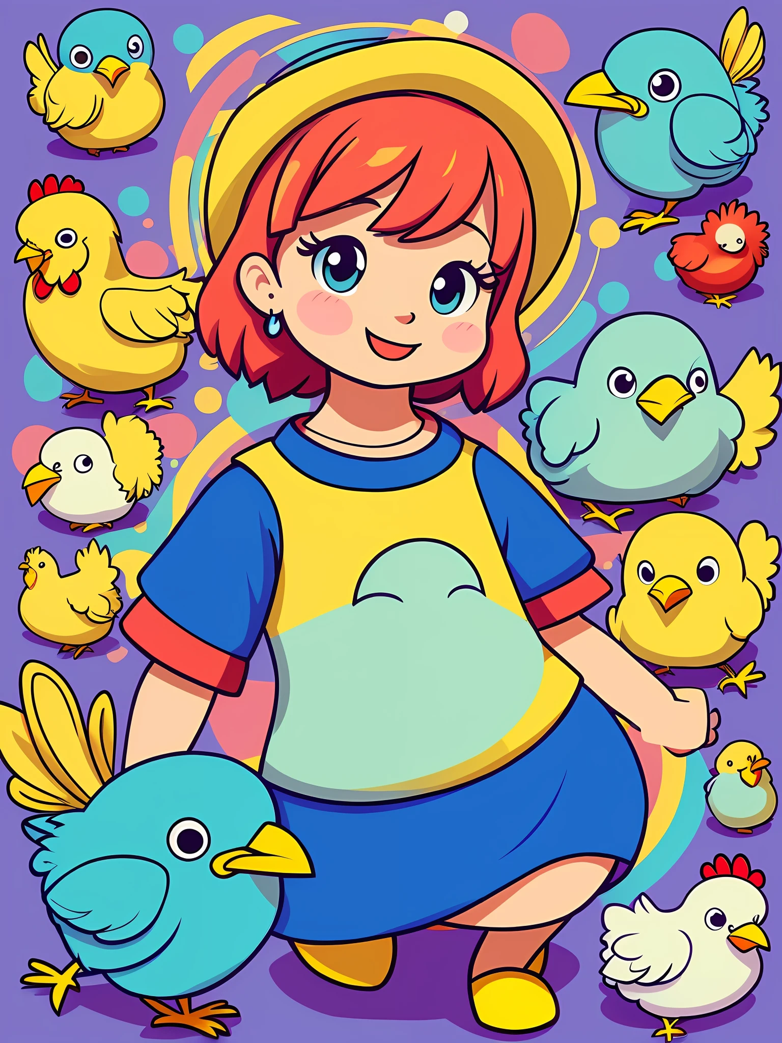 Drawing style Chicken Pintadinha: adorable and captivating character, rounded body, soft strokes and cartoonish aesthetic. Vibrant colors, shades of blue, yellow and red with subtle variations. Big, expressive eyes, sympathetic face with infectious smile. Smooth, curved lines, with a few lines set to highlight outlines. Fully transparent background. Configuration: Pixel: 640x480, Resolution: 1, Sampling method: DDIM, Number of steps: 15, CFG scale: 10, Seed: 456, Upscale: 1. Tags: masterpiece, children's character, Chicken Pintadinha, vibrant colors, soft lines, joy, transparent background. --auto --s2