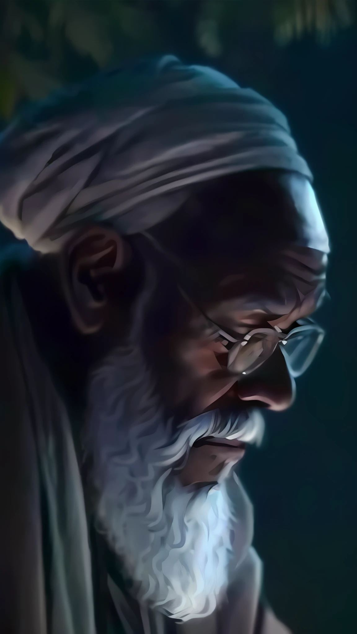 A closeup of a man with beard and turban, wise old man, profile picture, an old man, Bedouin portrait D&D, profile picture, kemetic, avatar image, old man, holy man looking at the ground, 8k, profile picture, sheikh, old jedi master, Samuel L Jackson --auto --s2