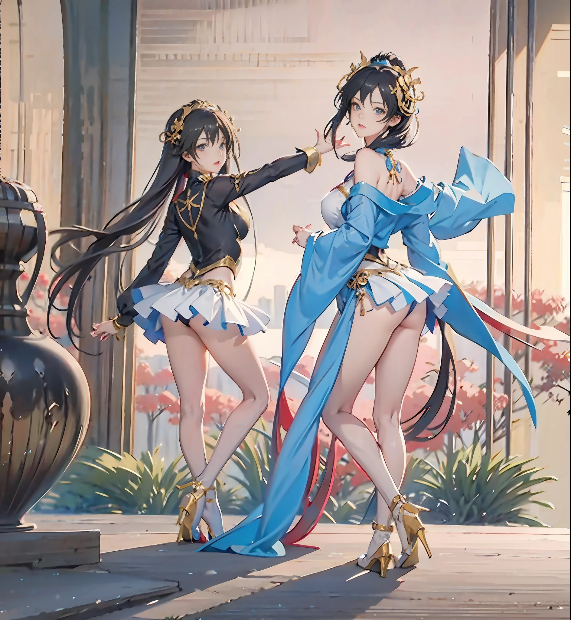 There is a woman dancing, mythology, anime, soft lighting, beautiful anime girl with hips arched upwards, buttocks back to the audience, head down, realistic anime, slender figure, popular on CGSTATION, popular on CGSTATION, realistic anime girl rendering, serious pose, [ 4 k realism] !!, realistic anime 3D style, plump breasts, attractive erotic pattern stockings, leg rings, neck chain, ankle ring, waist ring,