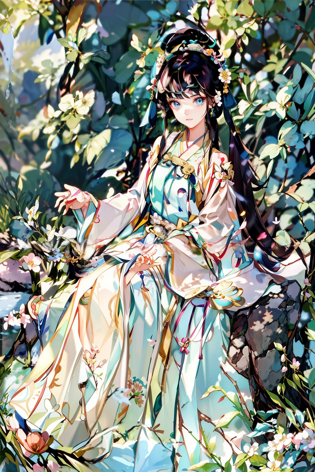 Cartoon national style, ancient delicate, smooth skin, graceful Hanfu, graceful and beautiful girl