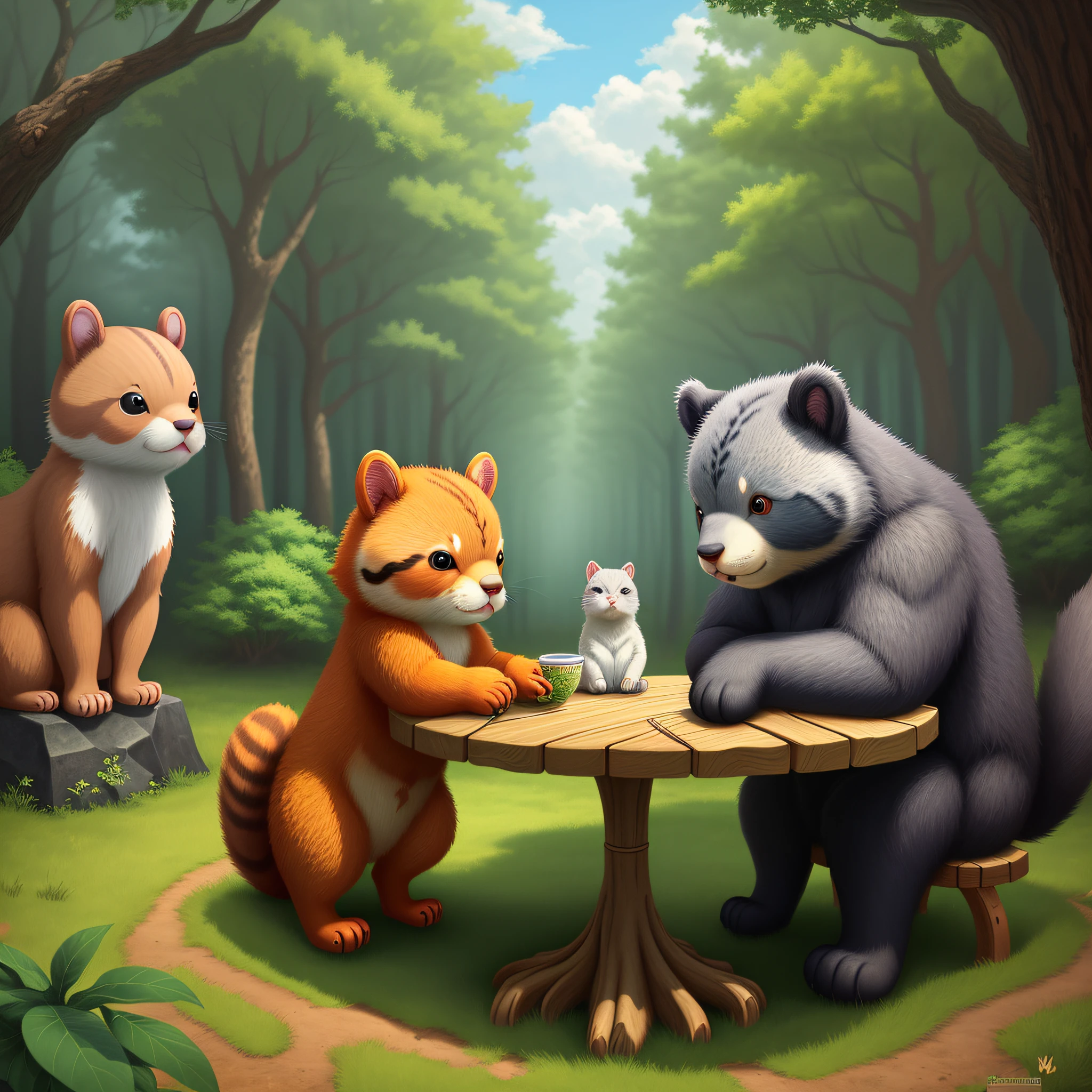 Demon, Bear, Cat, Squirrel, Cute, Animal, Forest, For Kids, Anime, Cartoon, Illustration, No Human, No Human, Only Animals
