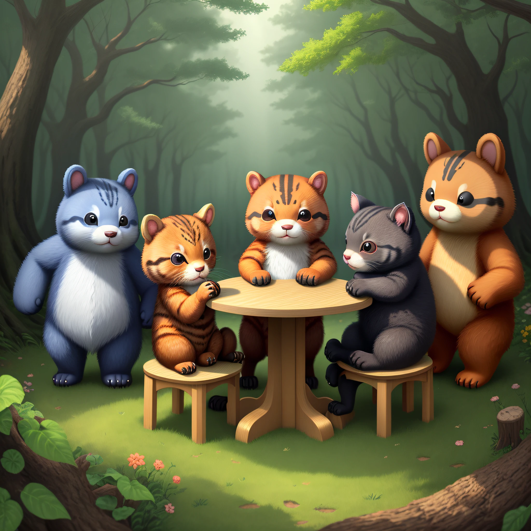 Demon, Bear, Cat, Squirrel, Cute, Animal, Forest, For Kids, Anime, Cartoon, Illustration, Animal Only