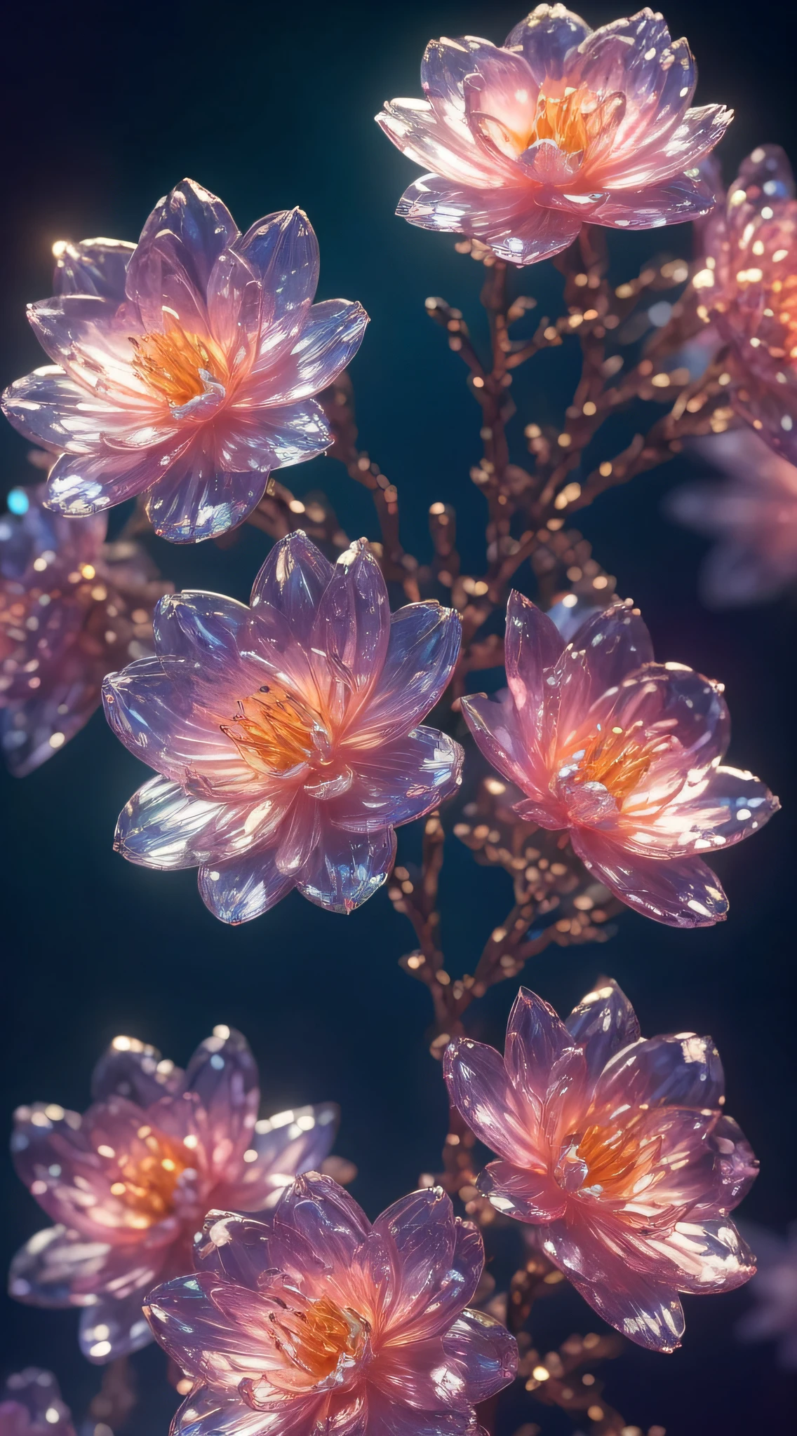 crystal spring blossom,
fantasy, galaxy, transparent, 
shimmering, sparkling, splendid, colorful, 
magical photography, dramatic lighting, photo realism, ultra-detailed, 4k, Depth of field, High-resolution