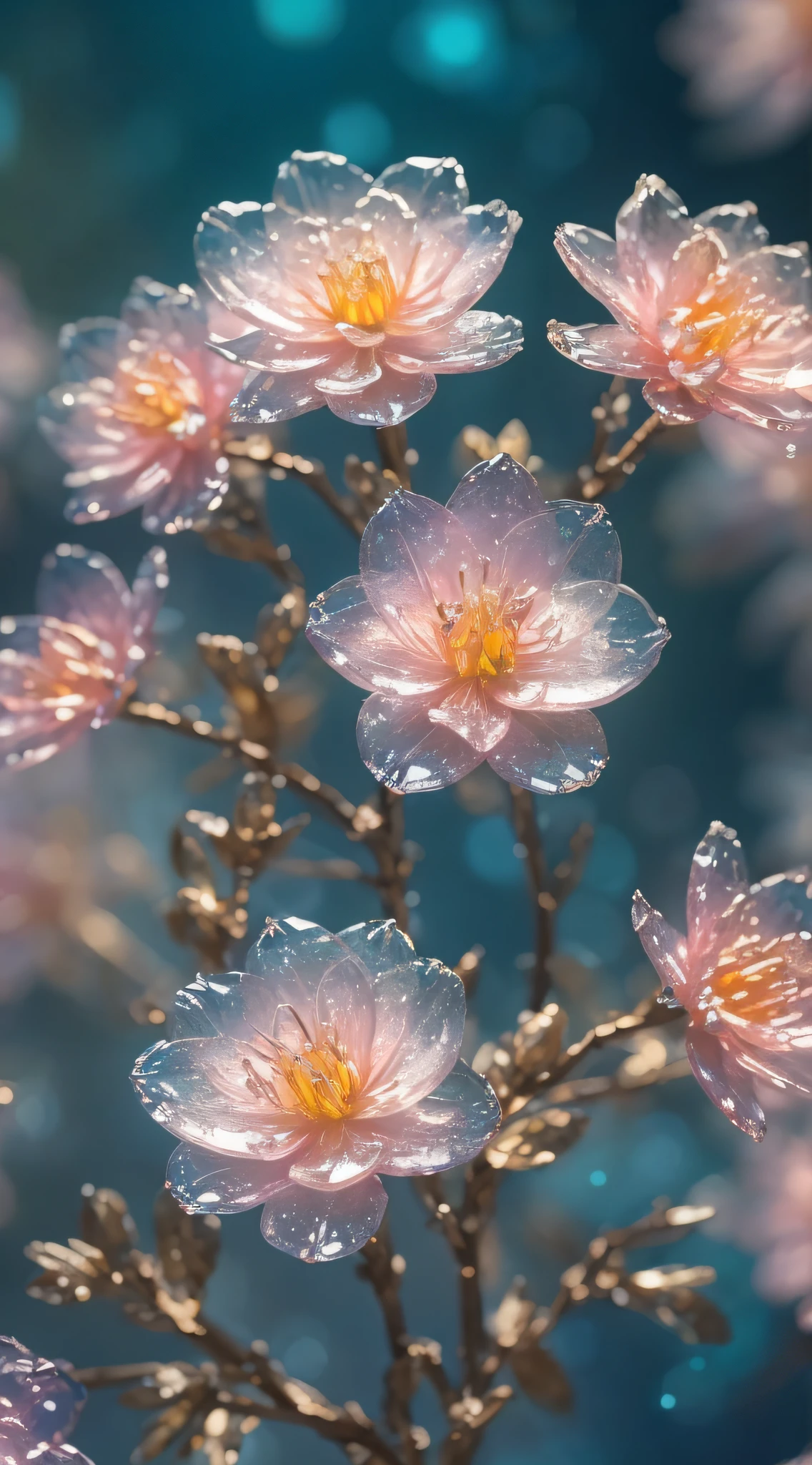 crystal spring blossom,
fantasy, galaxy, transparent, 
shimmering, sparkling, splendid, colorful, 
magical photography, dramatic lighting, photo realism, ultra-detailed, 4k, Depth of field, High-resolution