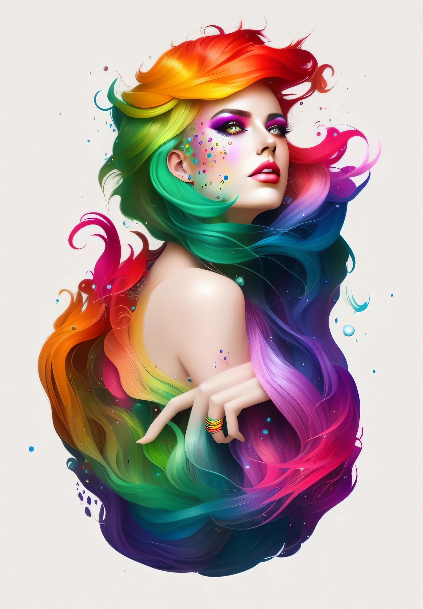 a woman with colorful hair and a rainbow colored dress, colorfull digital fantasy art, art of alessandro pautasso, colorful illustration, colorfull illustration, gorgeous digital art, lgbt art, colorful art, a beautiful artwork illustration, artgerm colorful!!!, inspired by Alberto Seveso, exquisite digital illustration, dripping with color, illustration iridescent, colorful digital painting