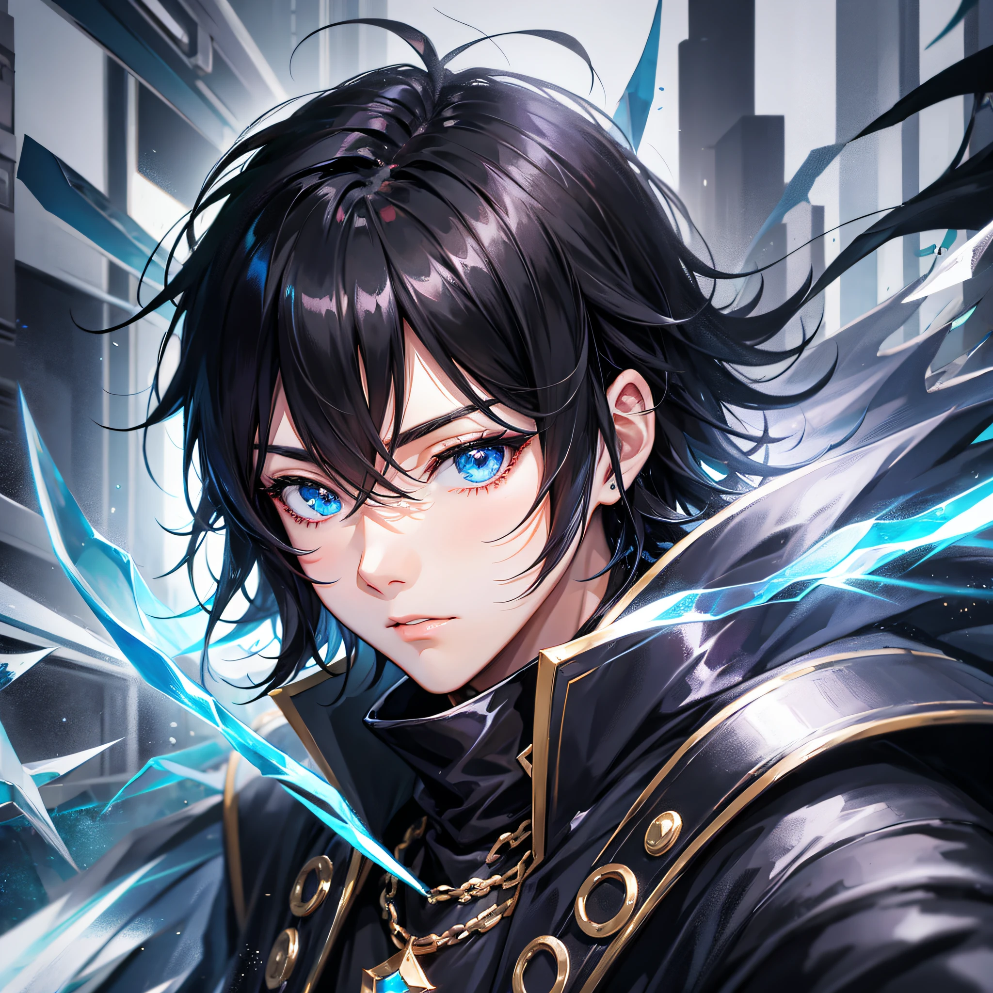 anime style, black hair, ice style, male, black cape --auto --s2