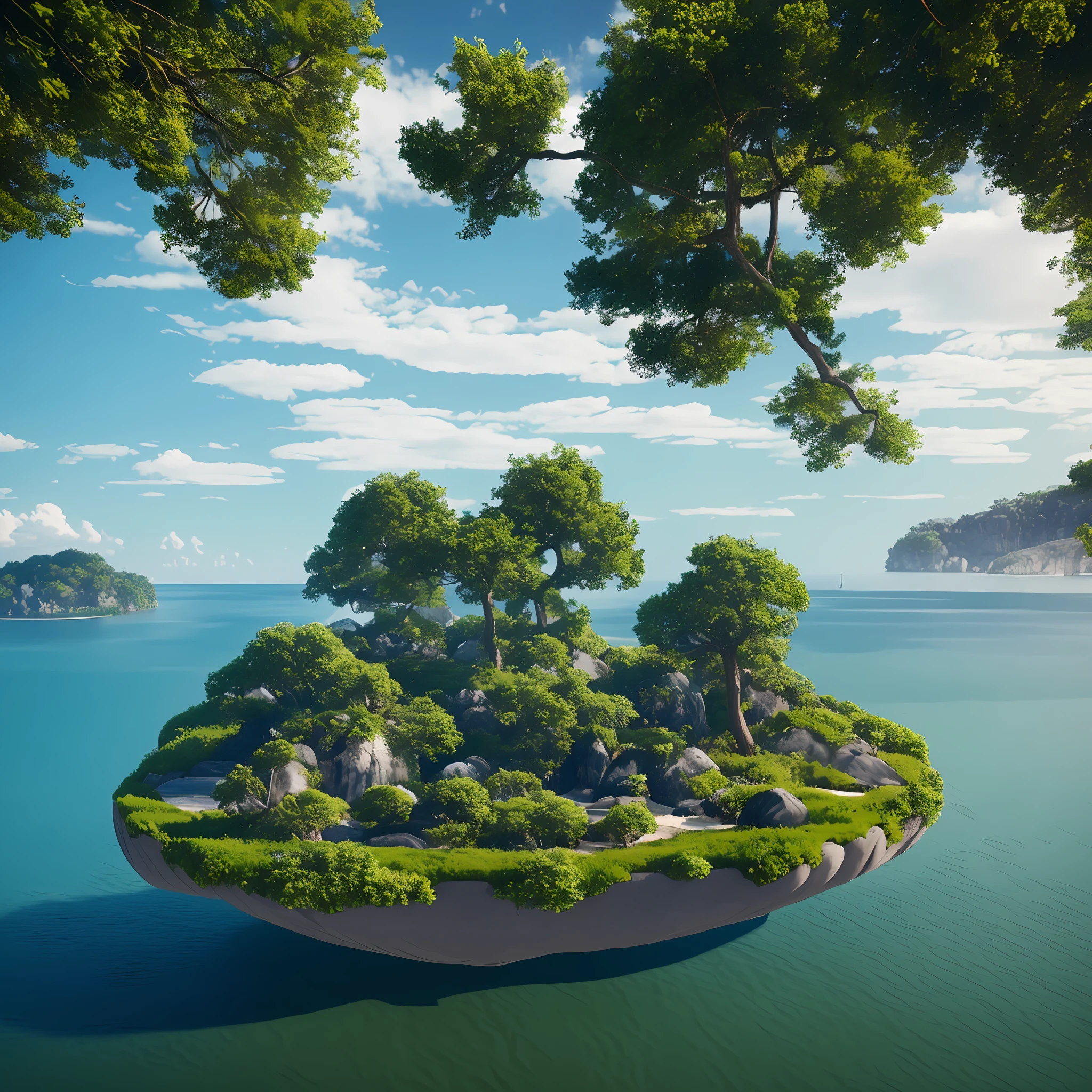 a highly detailed scene Where a Trees island floats in the sky. 8k, octane render, Intricate hyperdetails, Symmetrical --auto --s2