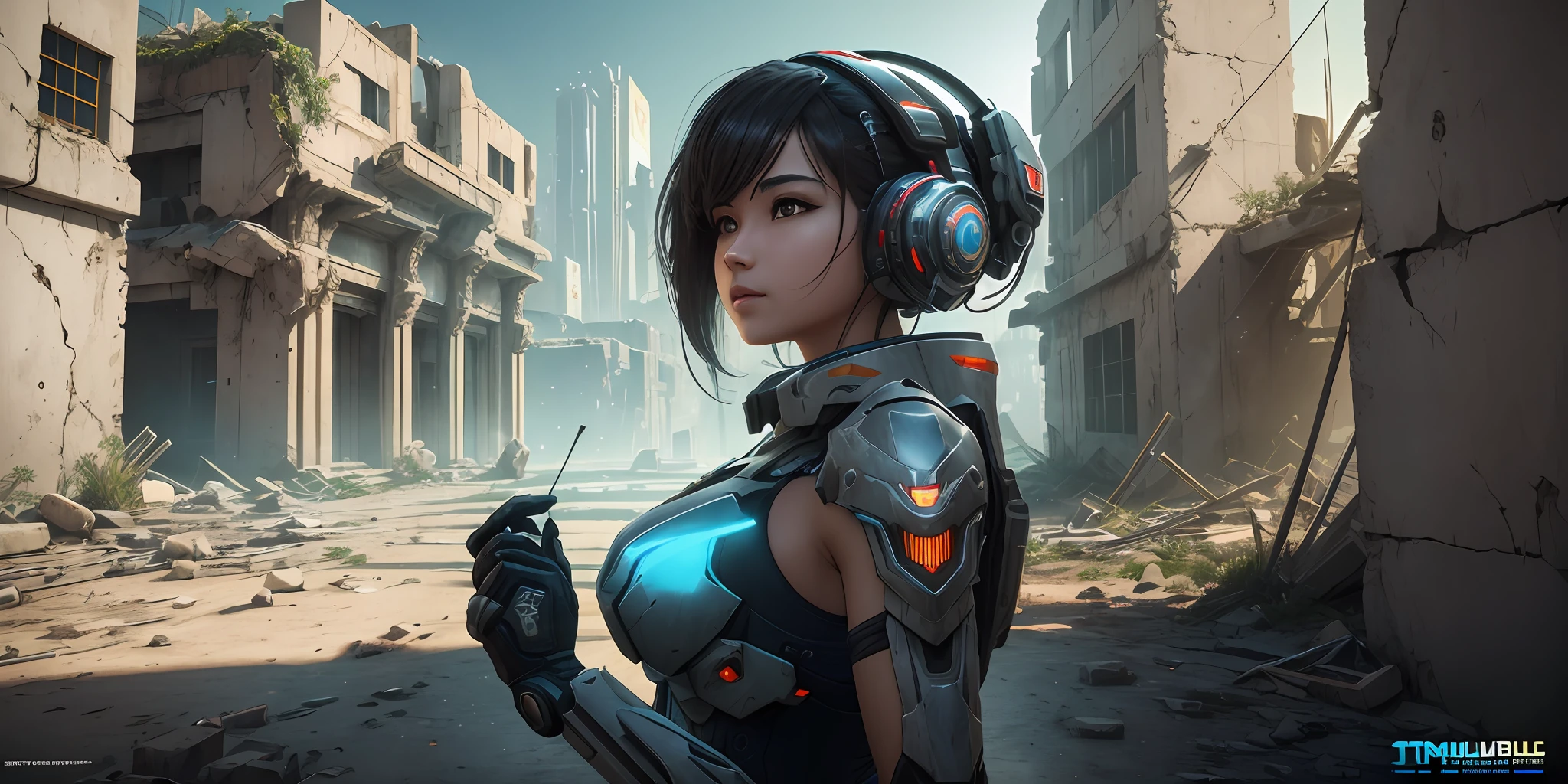 ((Best quality)), ((masterpiece)), (highly detailed:1.3), 3D,Shitu-mecha, beautiful cyberpunk women with her mecha in the ruins of city from a forgoten war, ancient technology,HDR (High Dynamic Range),Ray Tracing,NVIDIA RTX,Super-Resolution,Unreal 5,Subsurface scattering,PBR Texturing,Post-processing,Anisotropic Filtering,Depth-of-field,Maximum clarity and sharpness,Multi-layered textures,Albedo and Specular maps,Surface shading,Accurate simulation of light-material interaction,Perfect proportions,Octane Render,Two-tone lighting,Low ISO,White balance,Rule of thirds,Wide aperature,8K RAW,Efficient Sub-Pixel,sub-pixel convolution,luminescent particles,light scattering,Tyndall effect --auto --s2
