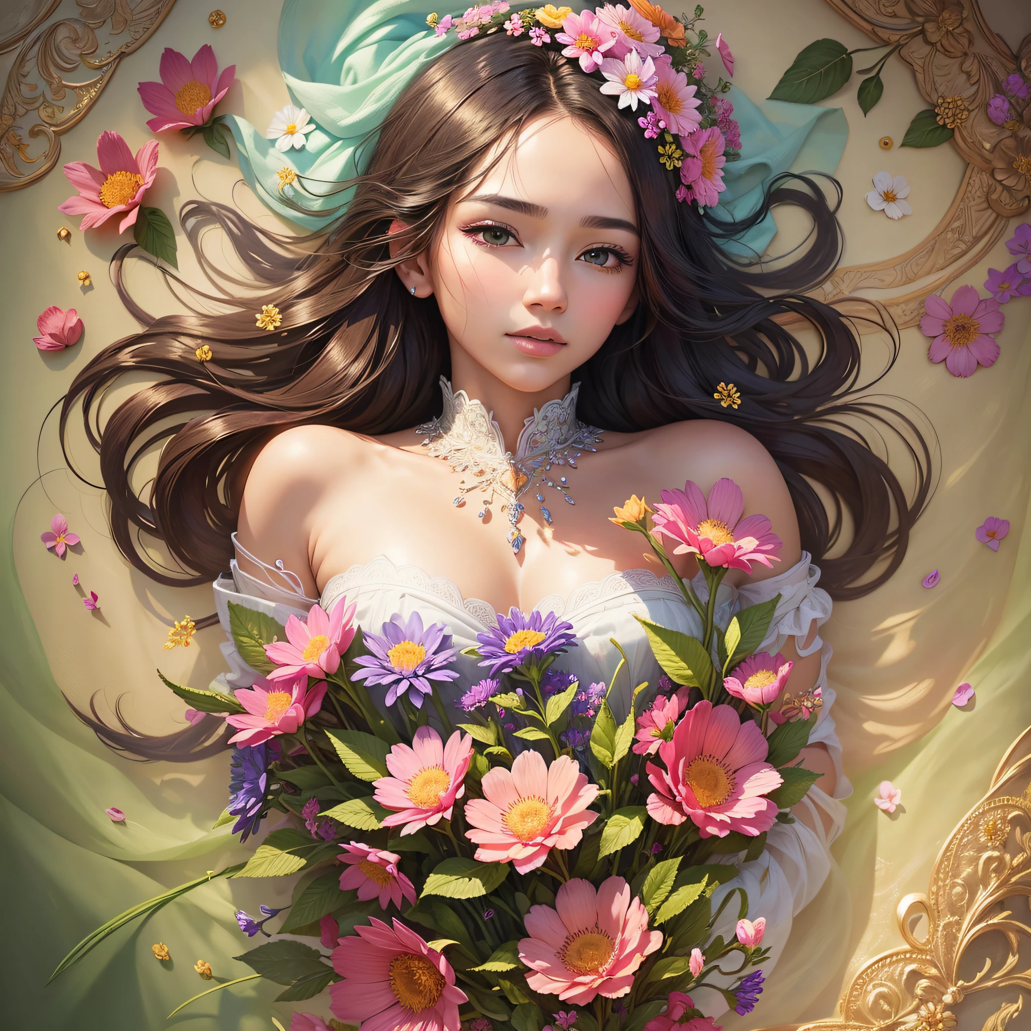 ((Masterpiece)), (best quality), (detailed), vibrant, sunlit, blooming, intricate petals, radiant colors, delicate stamen, captivating composition, botanical elegance, nature's marvel, photorealistic, warm tones, soft shadows, ethereal glow, subtle highlights, rich texture, mesmerizing details, delicate intricacy, artistic finesse, immersive depth, lifelike beauty, awe-inspiring realism, visual feast, enchanting floral masterpiece. --auto --s2
