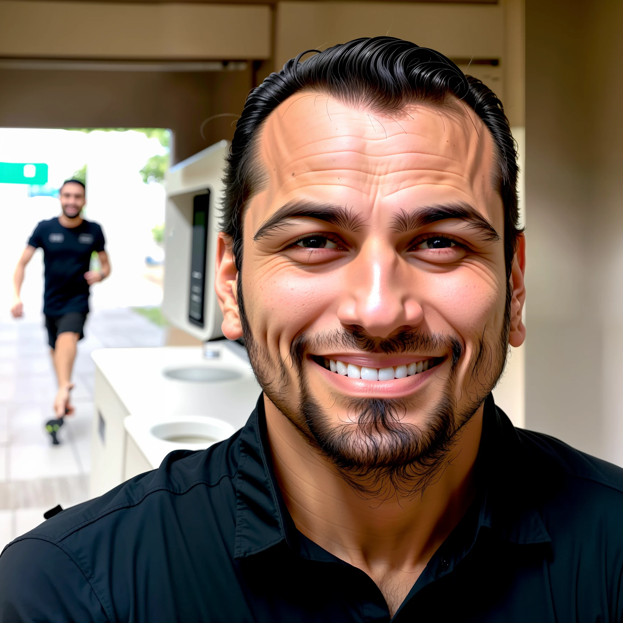 Smiling man in black shirt with black shirt and white microwave, David Rios Ferreira, Gui Guimarães, Carmelo Blandino, photo of a man, front photo, Icaro Carvalho, front image.