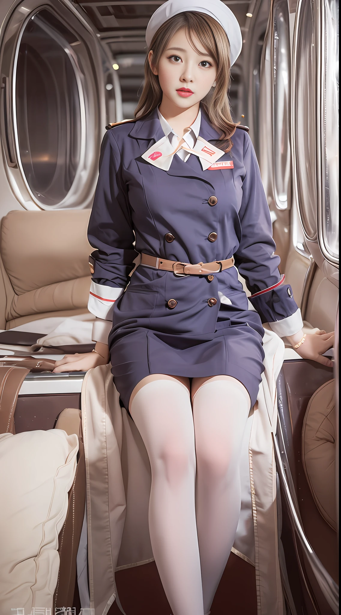 The painting style is soft, childish and cute, rich and ancient, flowing and moving, fleshy and full, girly heart, sweet and lovely, flight attendant uniform, simple atmosphere, loose and comfortable, red tone, bright and soft lighting. The figure is fat