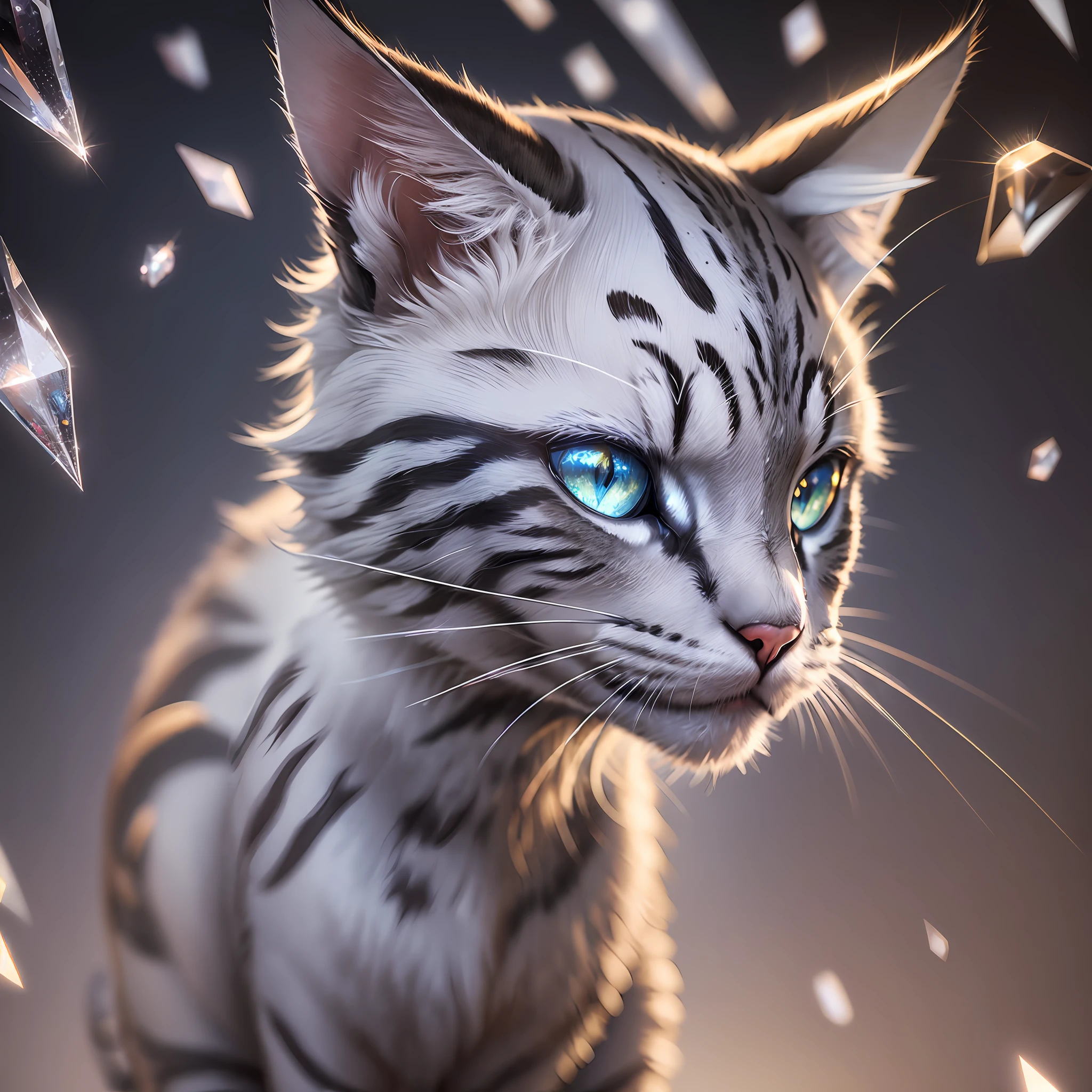 ((cat made of diamonds)), impeccable quality, amazing 3D rendering, dynamic light effect, sparkling glamour, close-up highlight. --auto --s2