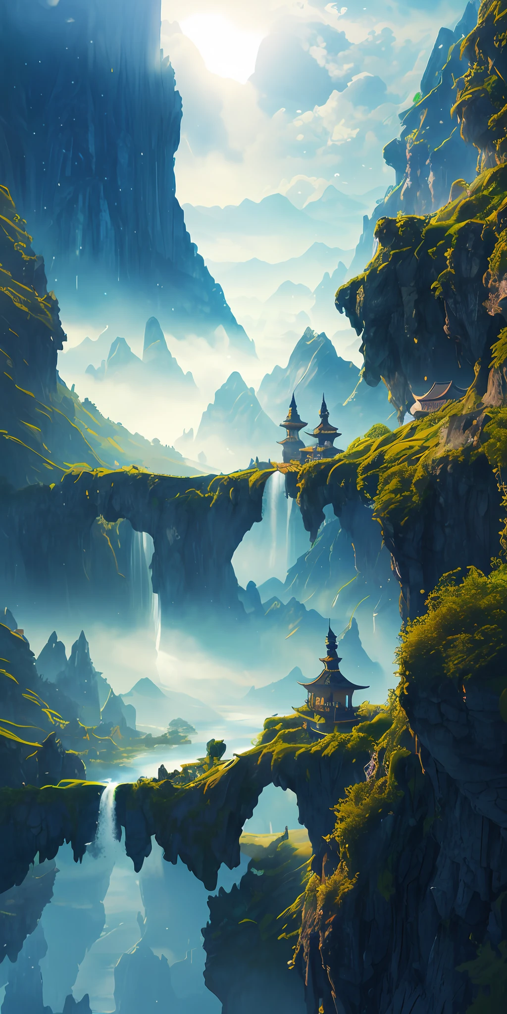 ancient Chinese architecture, moon, midnight, garden, bamboo, lake, stone bridge, rockery, arch, corner, big apple, flowing water, landscape, outdoors, waterfall, meadow, rock, water lily, hot spring, water vapor, (illustration: 1.0), epic composition, realistic lighting, HD details, masterpiece, best quality, (very detailed CG unified 8k) --v 6