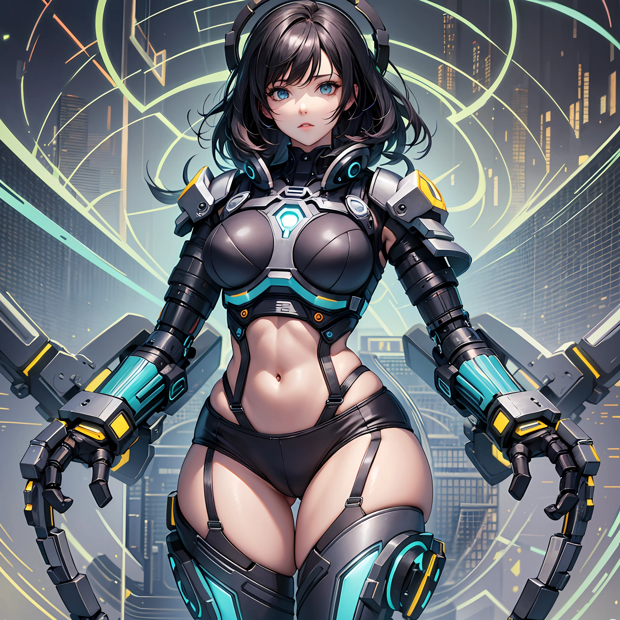Woman body defined thick thighs cybernetic body parts, short underwear --auto --s2