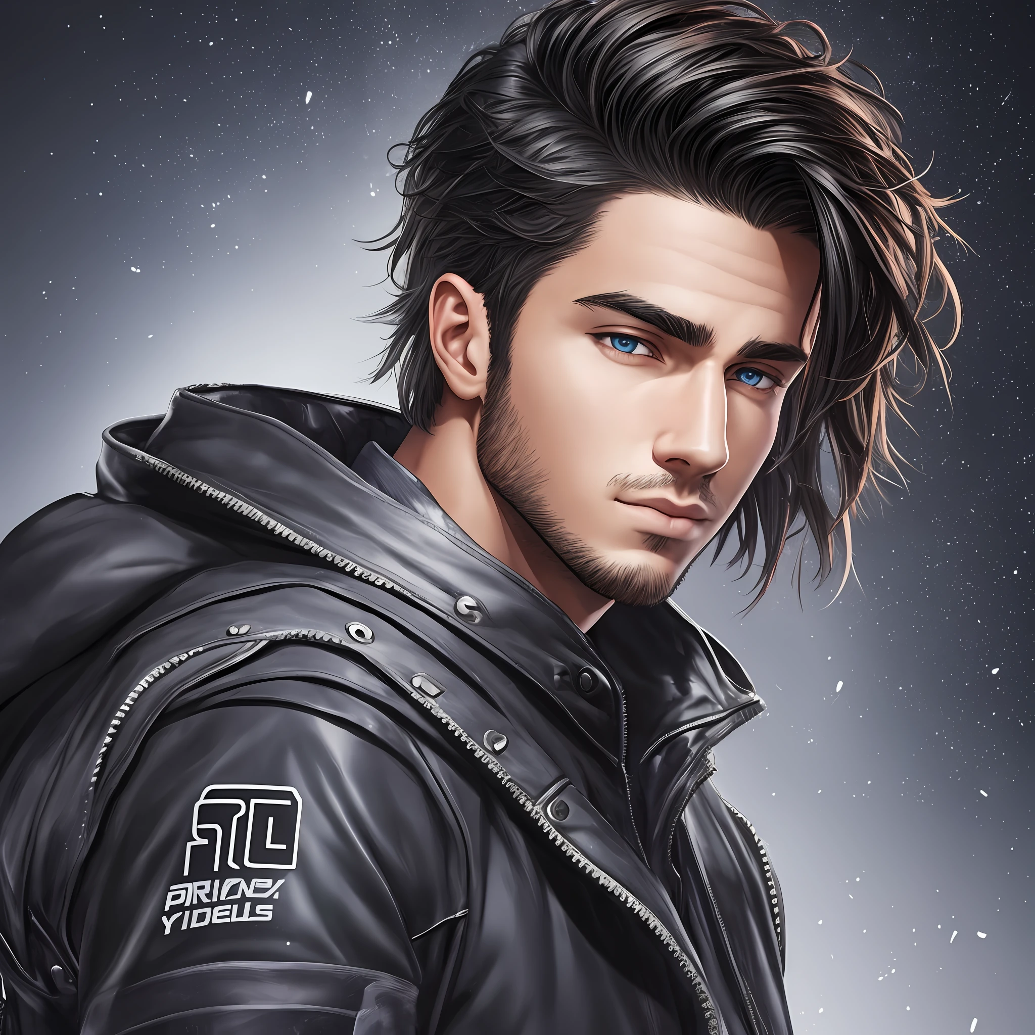 young male between 19 years, youtuber, realistic, mysterious black background, penetrating look, realistic animation, --auto --s2
