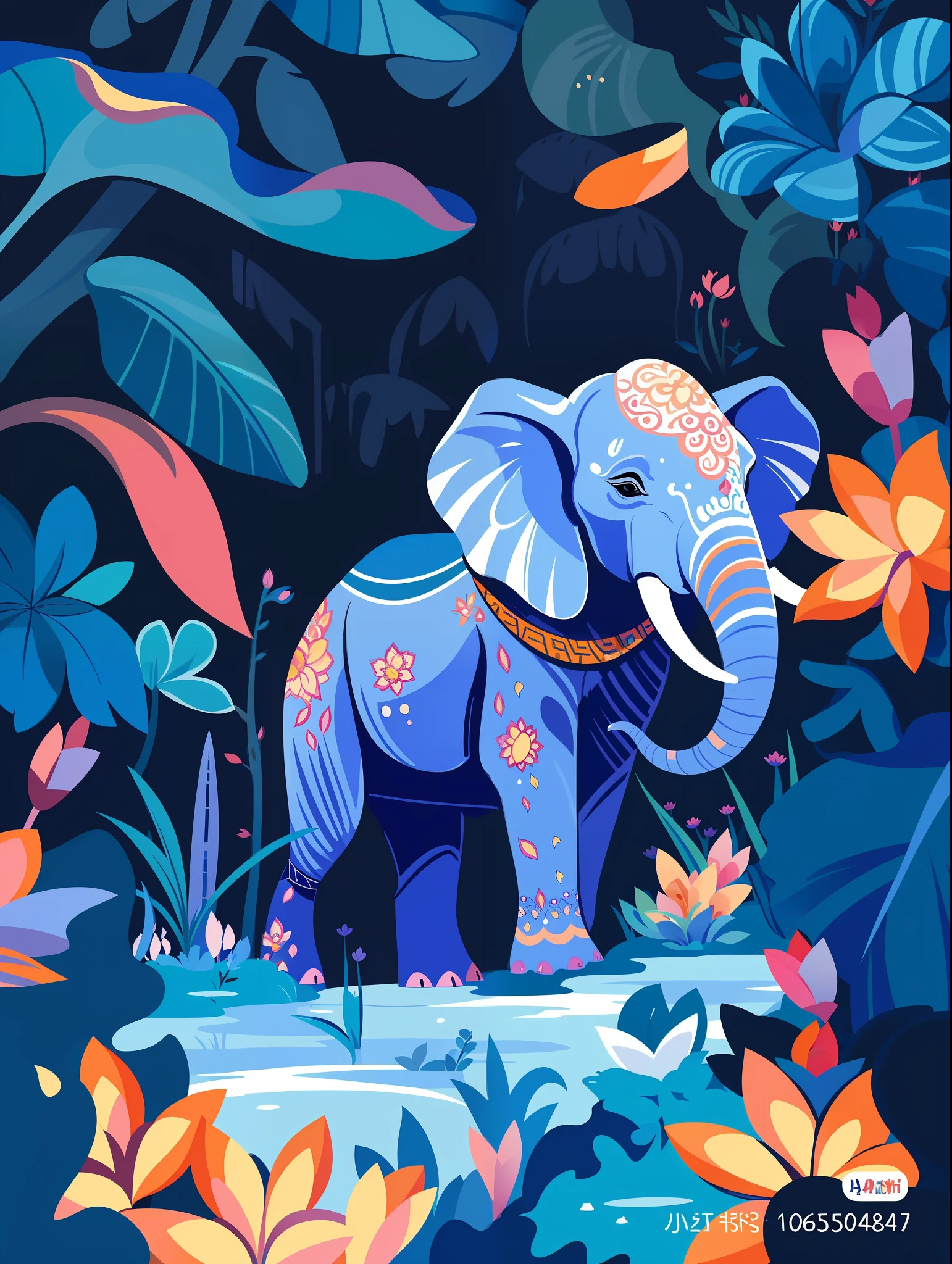 illustration of an elephant standing in a pond surrounded by flowers, colored elephant art, a beautiful artwork illustration, an elephant, in style of digital illustration, an elephant king, focus on the elephant, 4 k hd wallpaper illustration, cute elephant, adobe illustrator art, elephant, 4 k hd illustrative wallpaper, colorful concept art, an enormous elephant king
