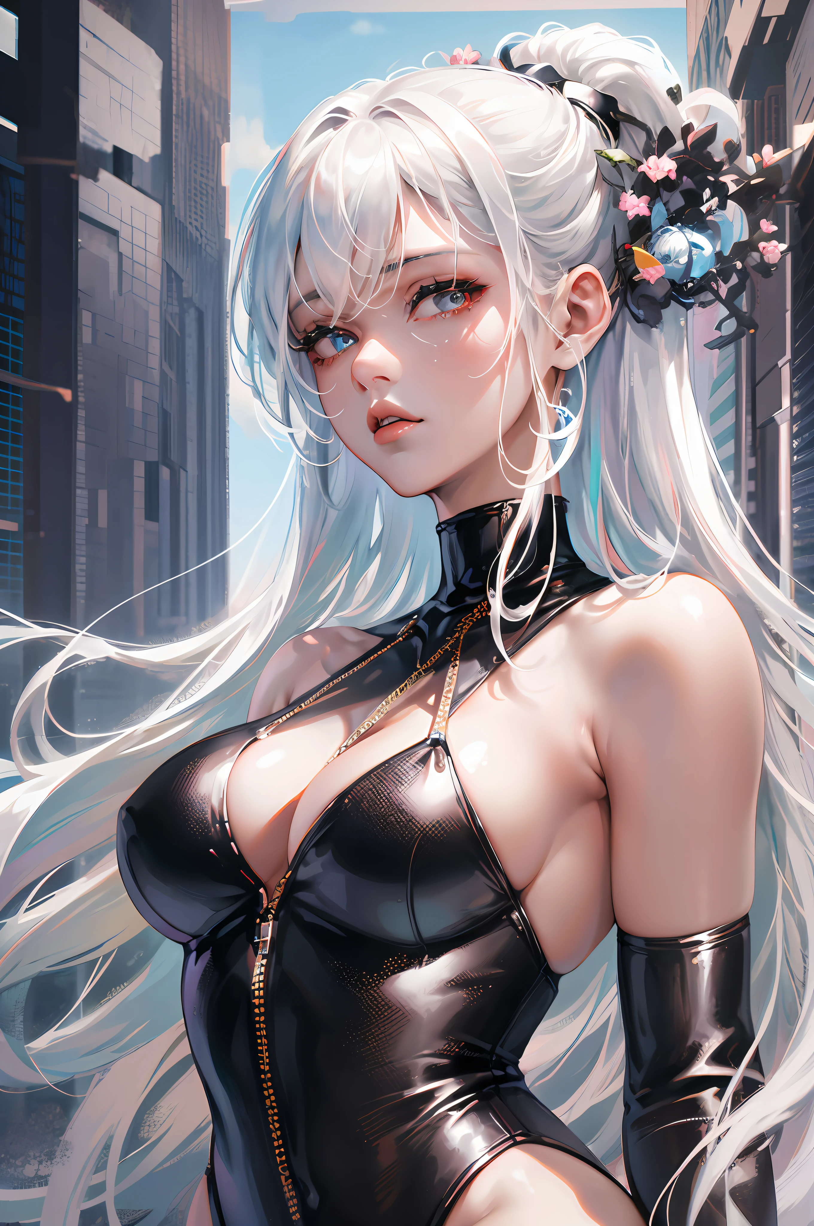 anime girl with white hair and black clothes posing naked, extremely detailed artgerm, detailed digital anime art, artgerm on artstation pixiv, guweiz on pixiv artstation, guweiz on artstation pixiv, fanart best artstation, :: rossdraws, trending on artstation pixiv, rossdraws 2. 5
