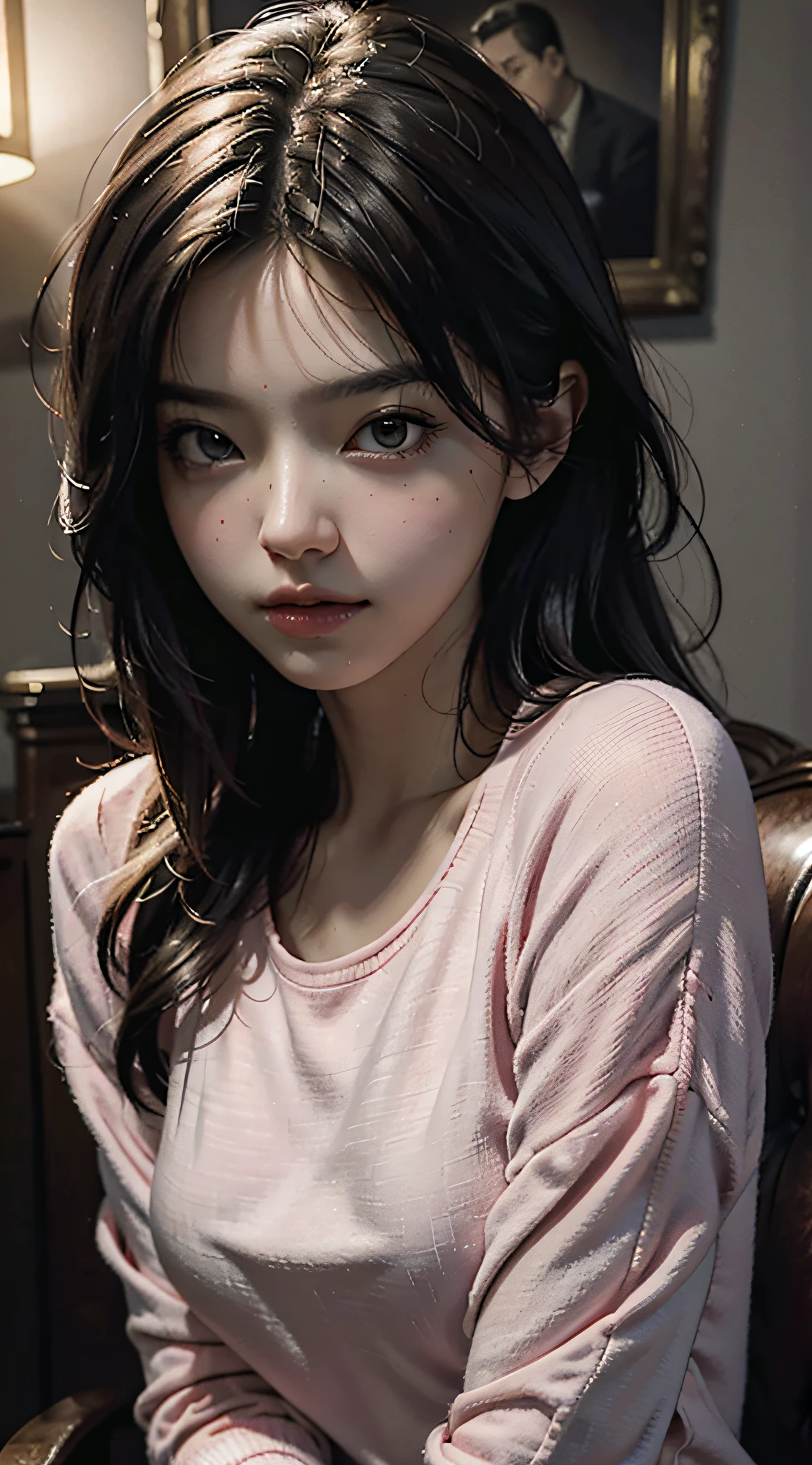 Best quality, masterpiece, super high resolution, (fidelity: 1.4), original photo, 1girl, mature, pink top, cinematic lighting