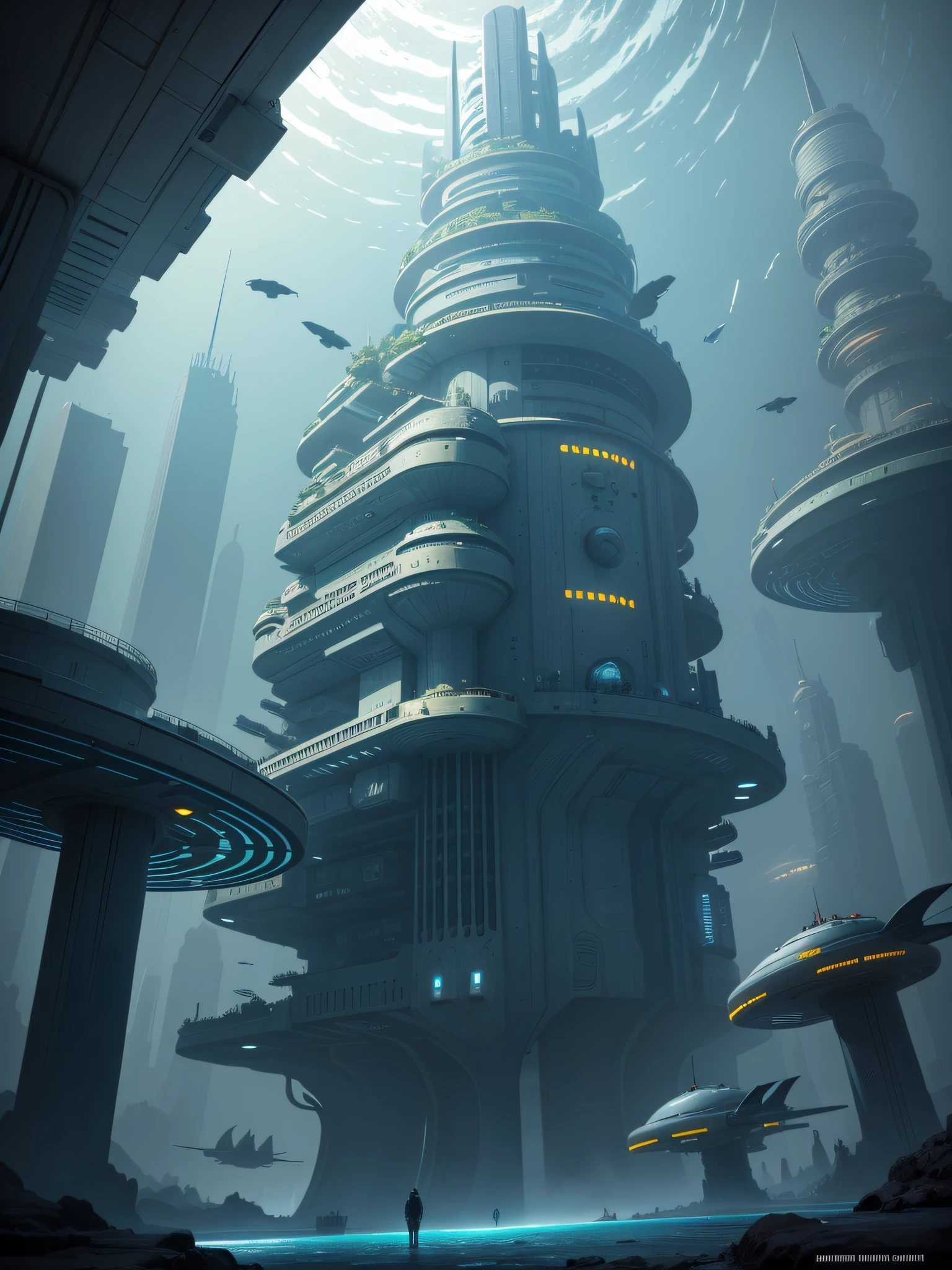 futuristic city, 24th century, undersea, undersea city, undersea, shelter