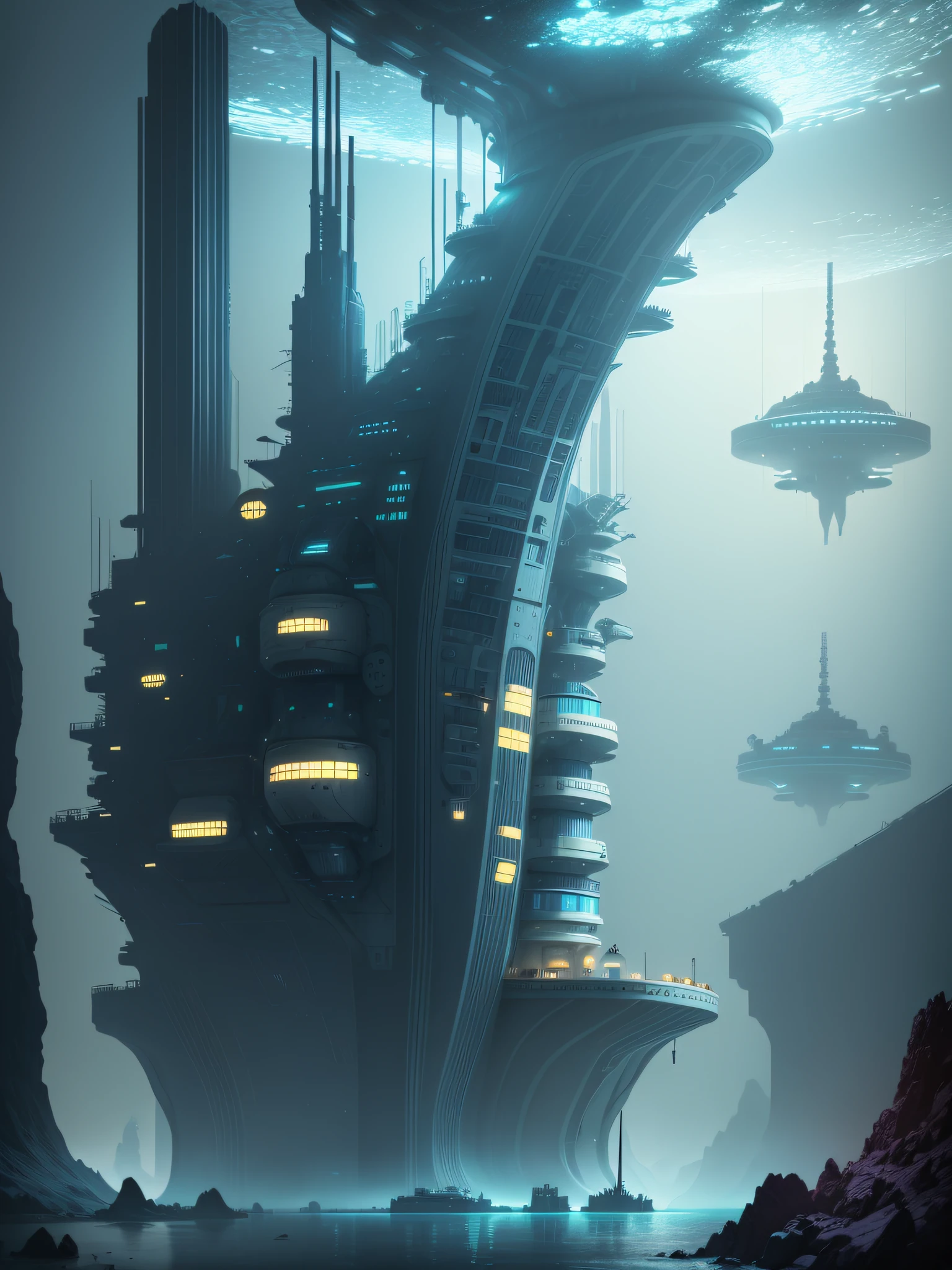 futuristic city, 24th century, undersea, undersea city, undersea, shelter