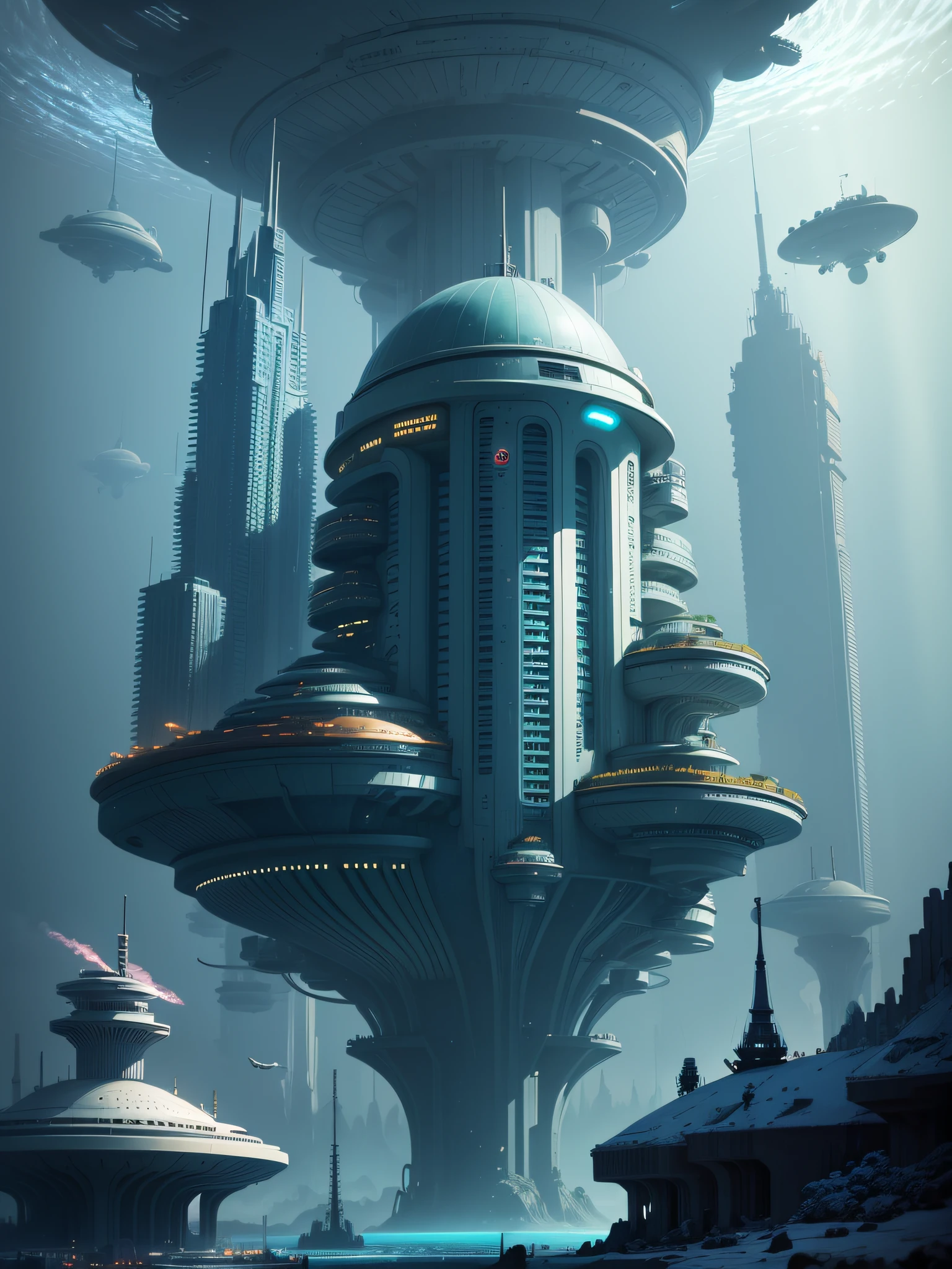 futuristic city, 24th century, undersea, undersea city, undersea, shelter