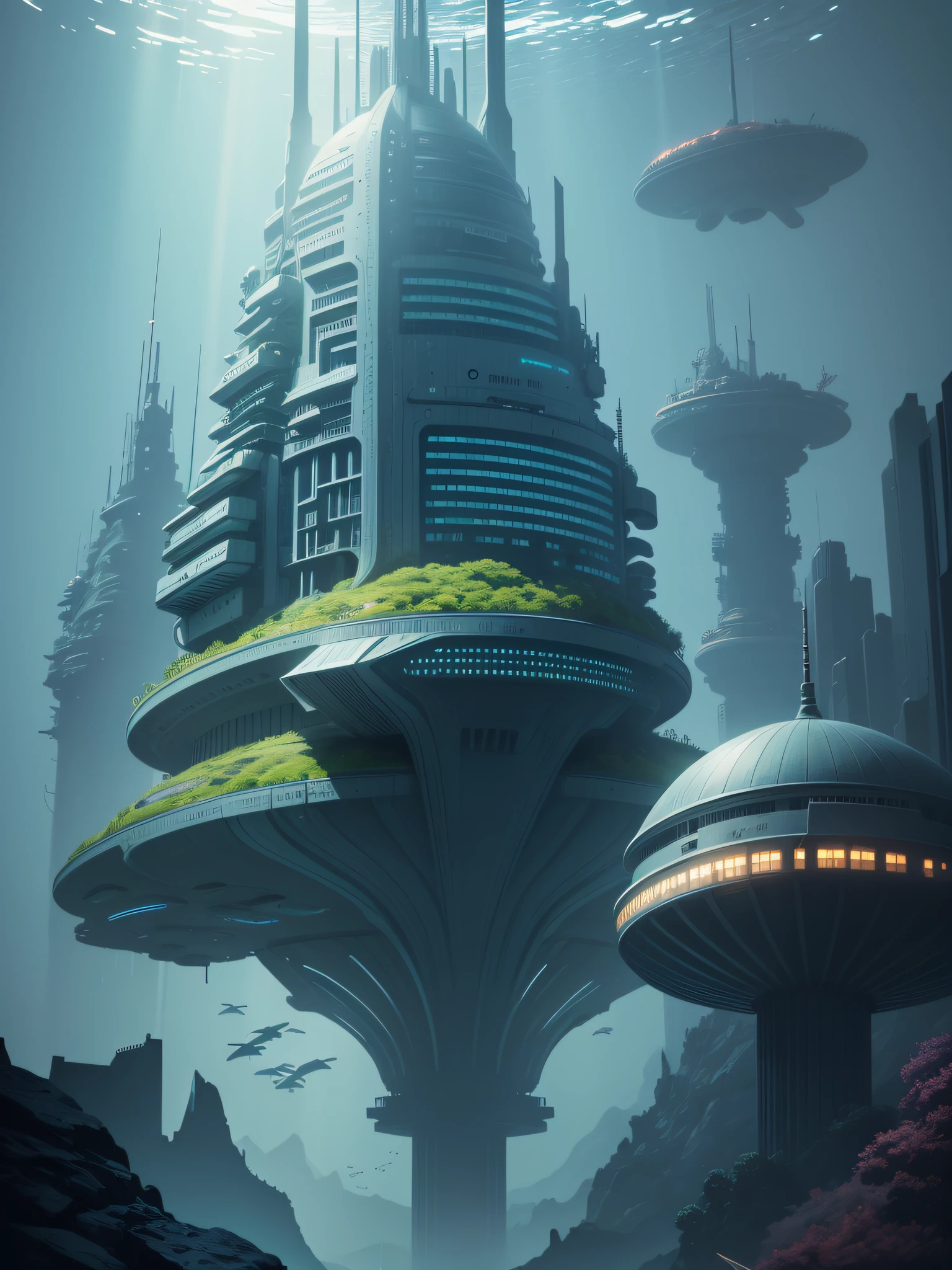 futuristic city, 24th century, undersea, undersea city, undersea, shelter