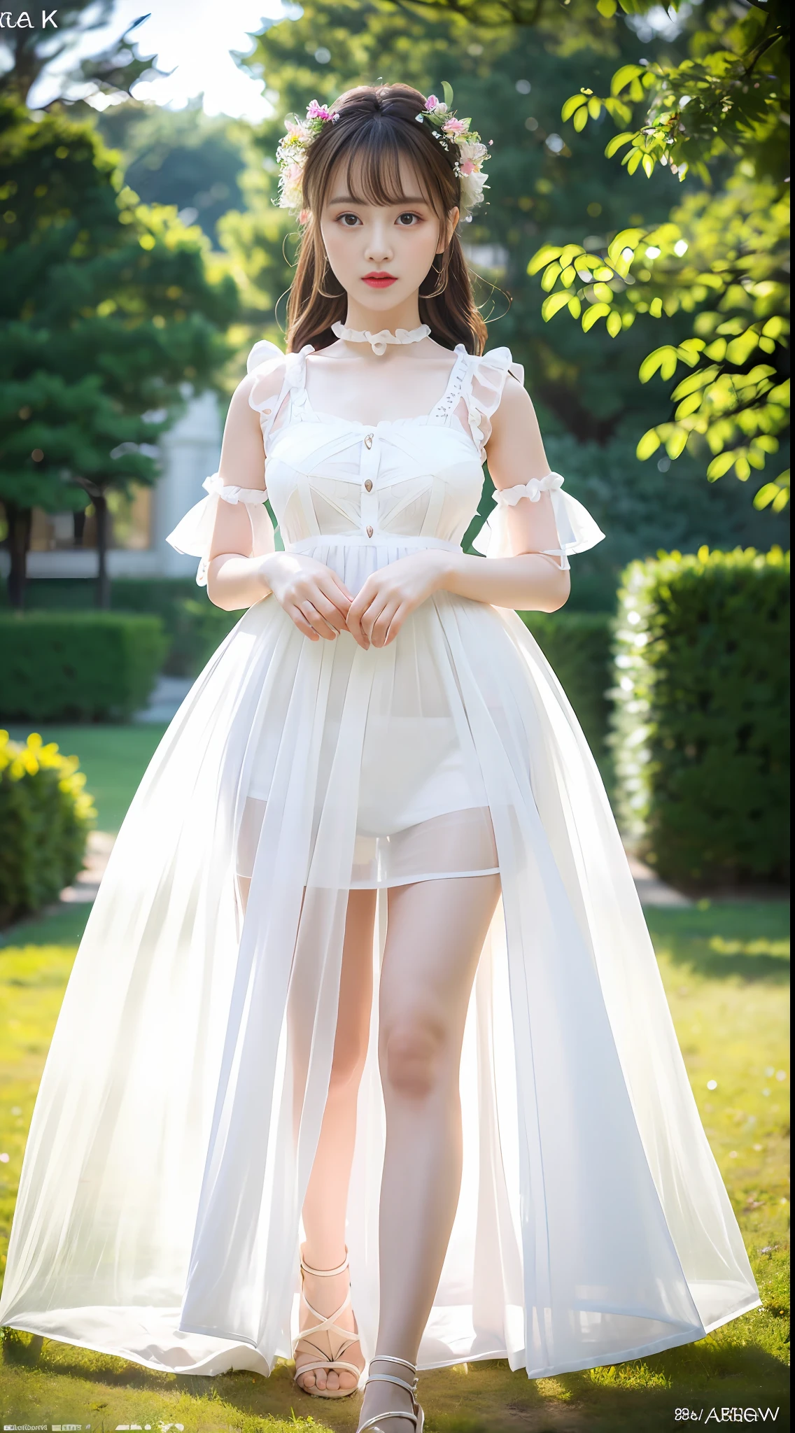 (8k, RAW photo, best quality, masterpiece:1.2), (realistic, photo-realistic:1.37), professional lighting, photon mapping, radiosity, Korean Doll, park, white summer dress
