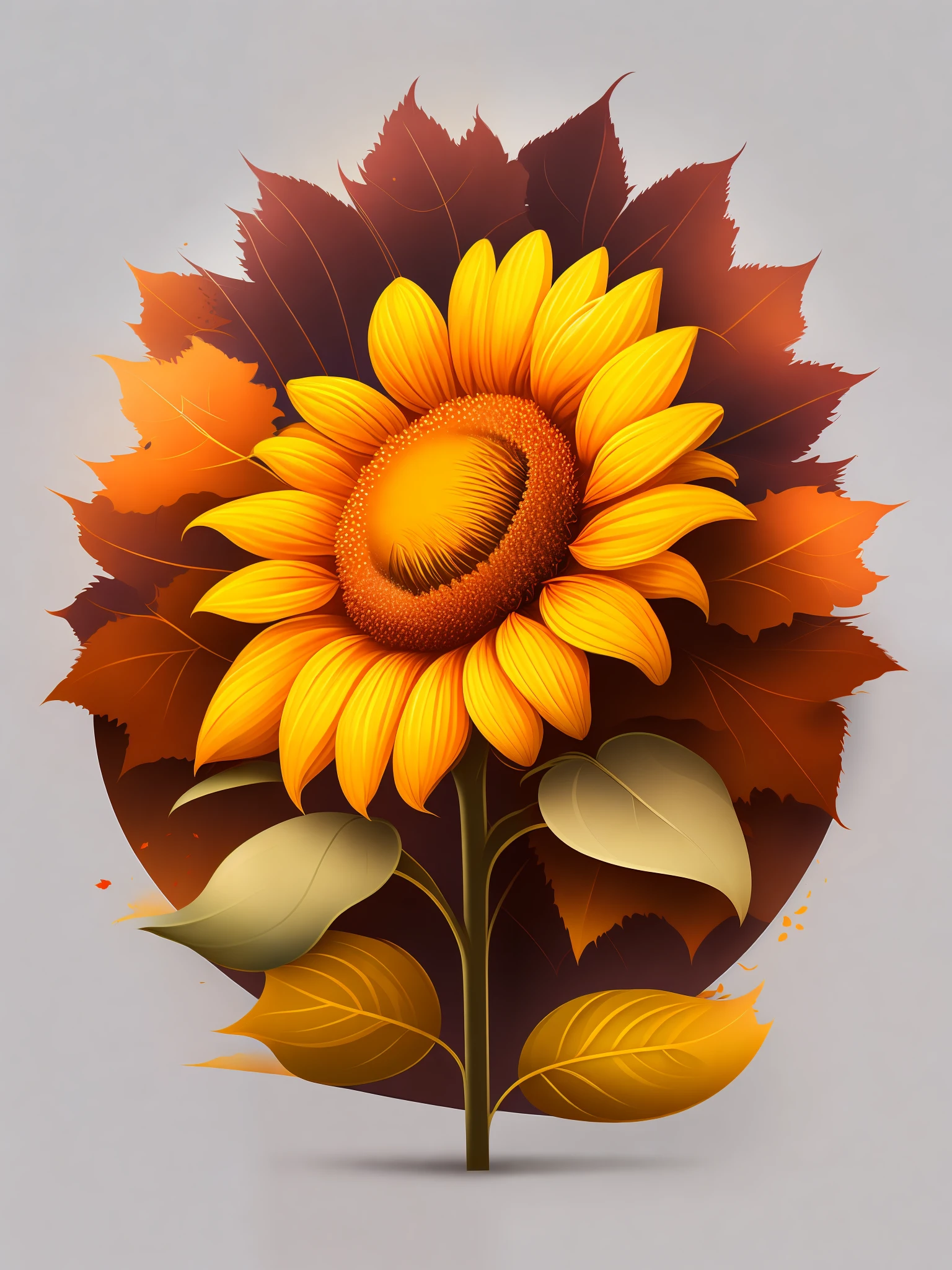 A sunflower flower in an autumn landscape, T-shirt design, rzminjourney, vector art