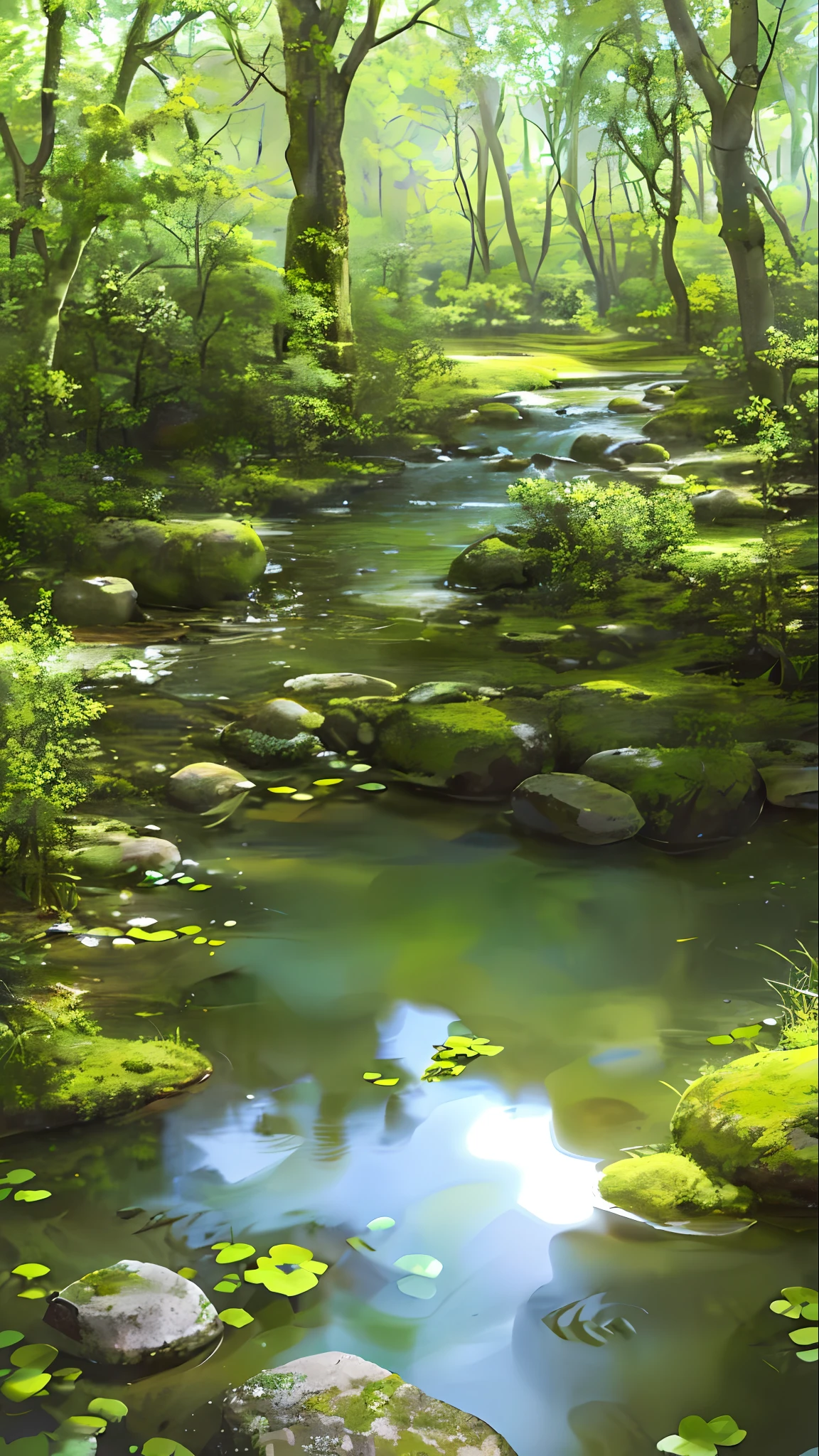 (Best quality)), (no pictures of people), in the forest, frogs, quiet ponds, wildflowers by the water, creeks, stones, moss,