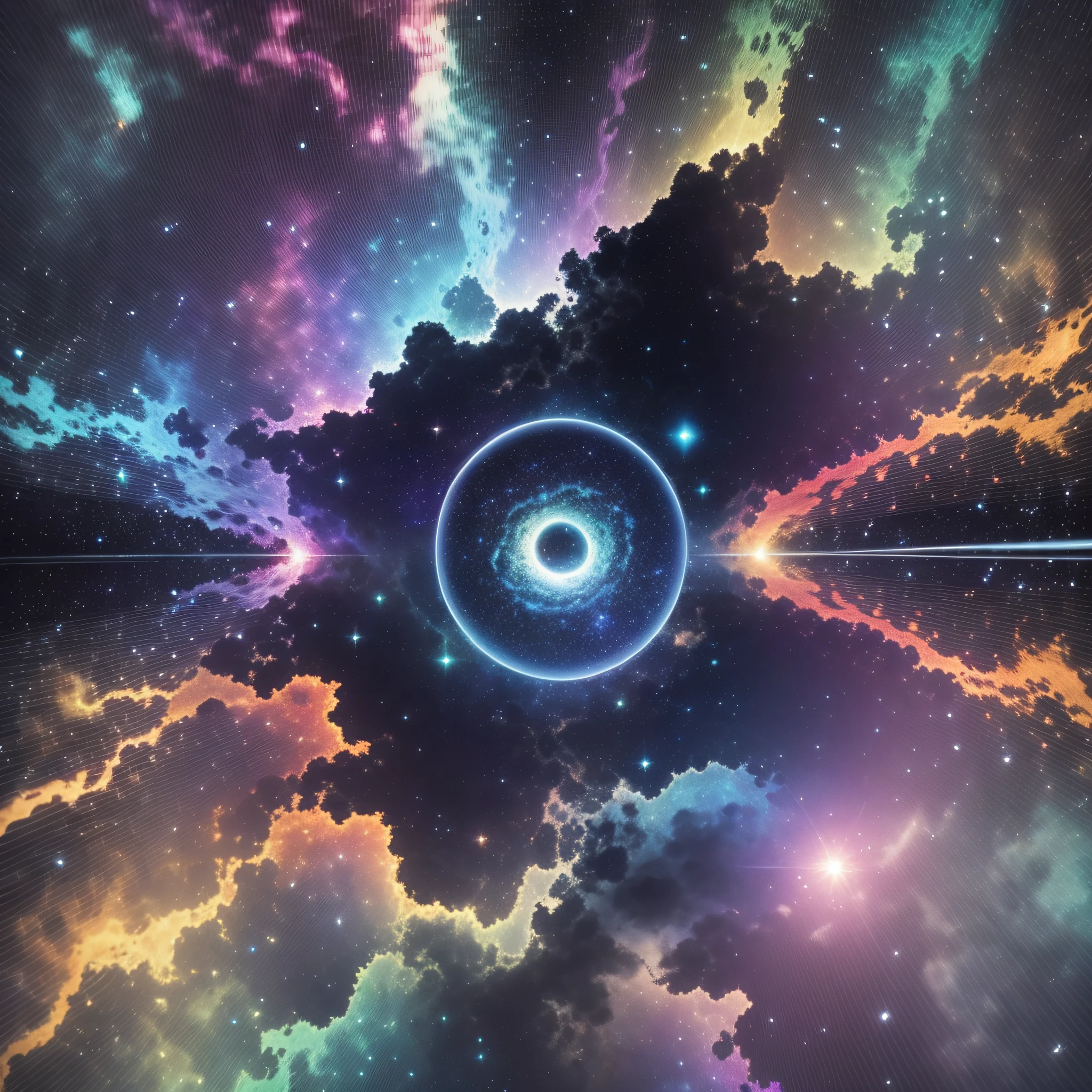 A playful galaxy in an imposing aquarium, dazzling, in the style of Daniel Buren, 8k resolution --auto --s2